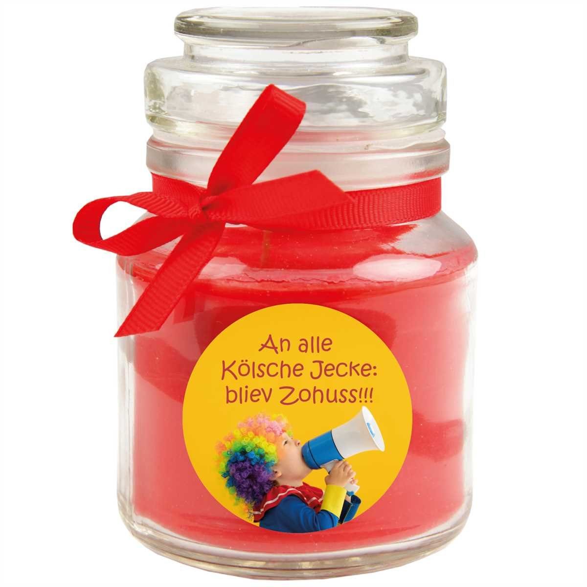 HS Candle Duftkerze (Dekokerze, 1-tlg), Karneval - Fasching Kerze im Bonbon Glas, Kerze mit Karneval's - Motiv