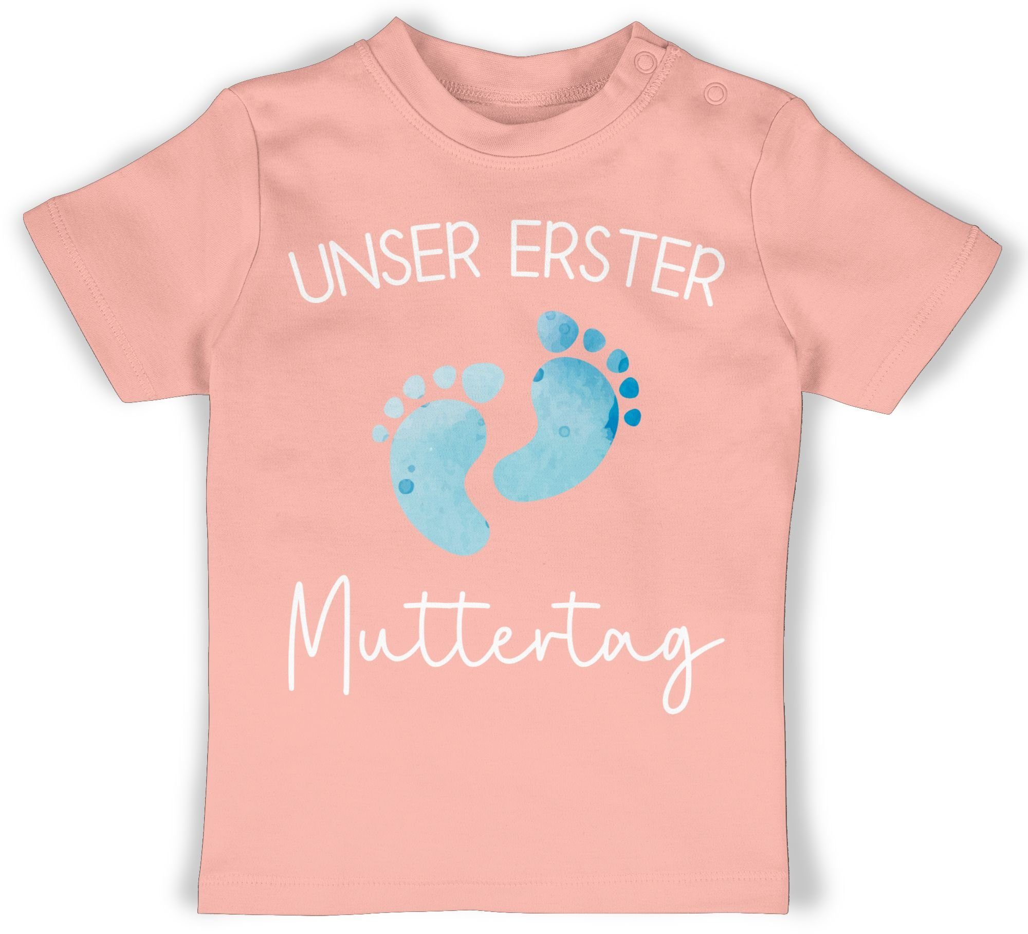 Shirtracer T-Shirt Unser erster Muttertag Aquarell Füße blau Muttertagsgeschenk 3 Babyrosa