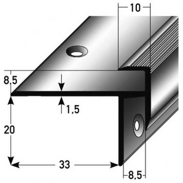 PROVISTON Treppenkantenprofil Aluminium, 33 x 85 x 2500 mm, Silber, Treppenkante, Winkelprofil