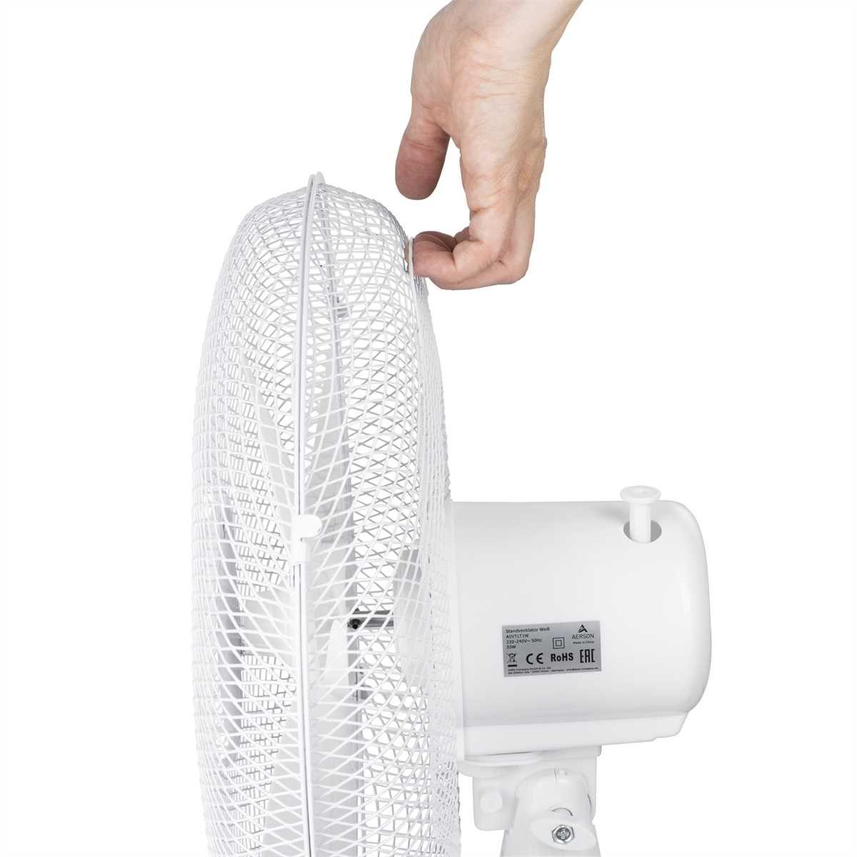 AERSON Standventilator Ventilator Ø40cm, höhenverstellbar Geschwindigkeitsstufen, 120cm, 80° ca. Oszillation 3 bis Weiß