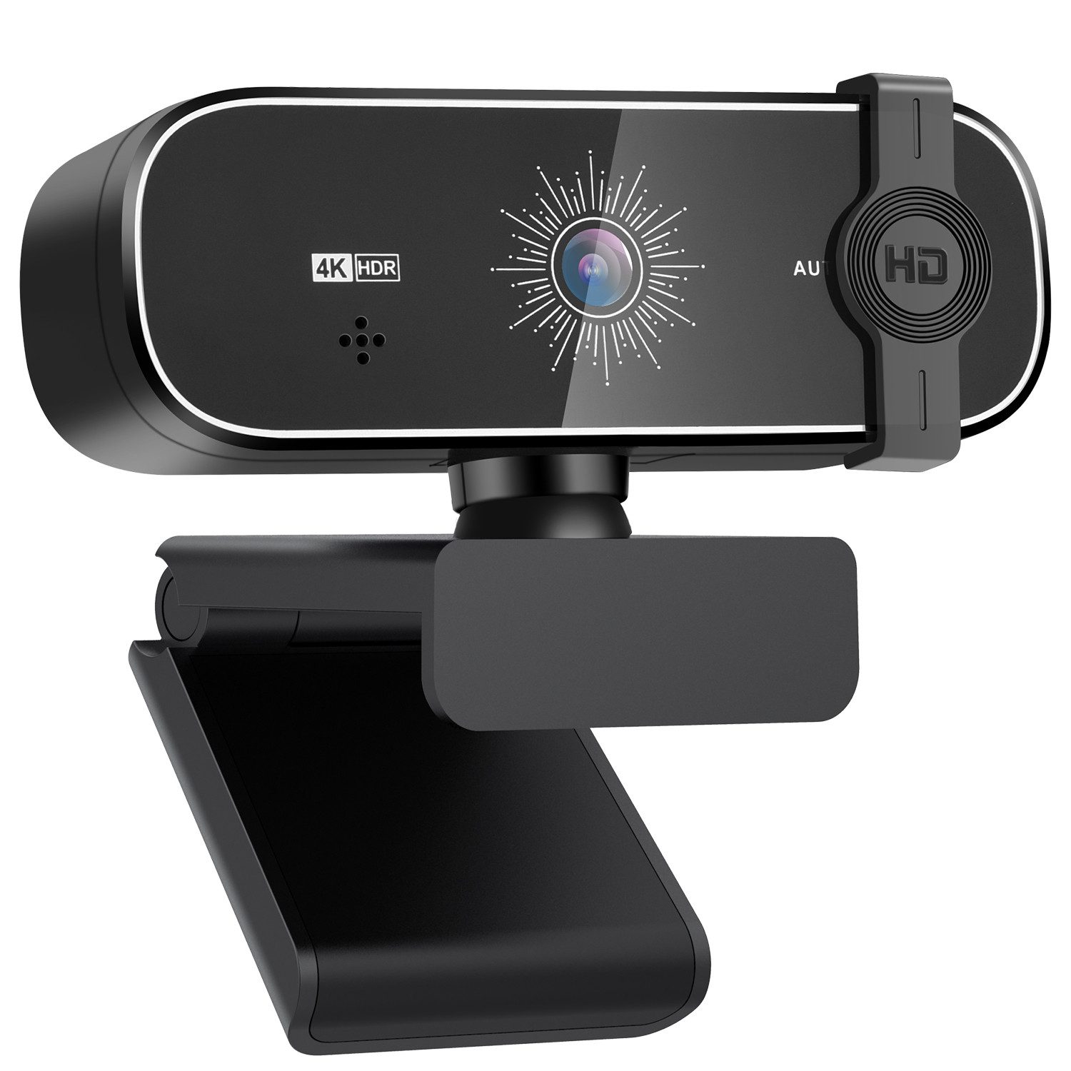 HS Onsing Webcam für PC, Zwei Mikrofone, Autofokus, mit Objektivabdeckung,4K UHD Webcam (4K, 9x opt. Zoom, Kommt mit Fernbedienung, Mit Stativ, Externe Sichtschutzabdeckung)