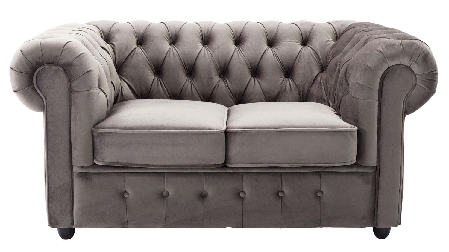 Möbel Akut Sofa 2-Sitzer Sofa Chesterfield Couch in Samt grau 156 cm