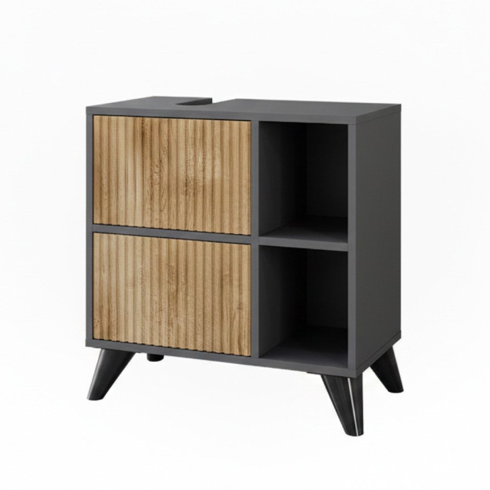 Vicco Waschbeckenunterschrank Leano, Anthrazit/Bergeiche, 60 x 62 cm mit 2 Schubladen (1-St)