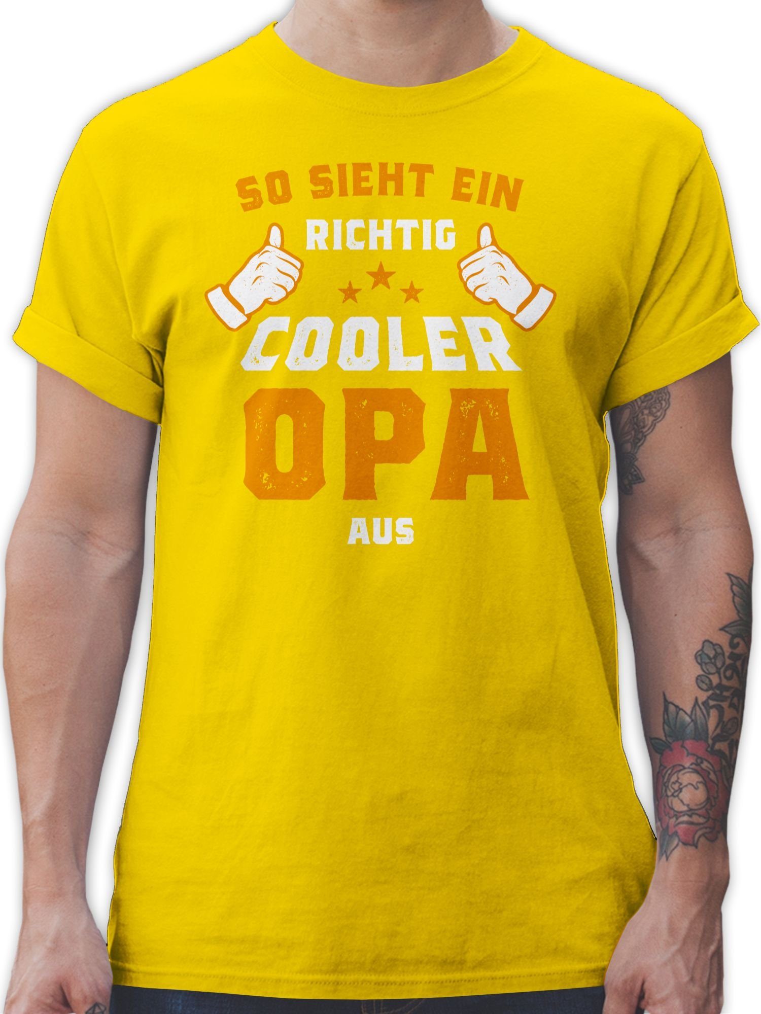Shirtracer T-Shirt So sieht ein richtig cooler Opa aus Orange Opa Geschenke 3 Gelb