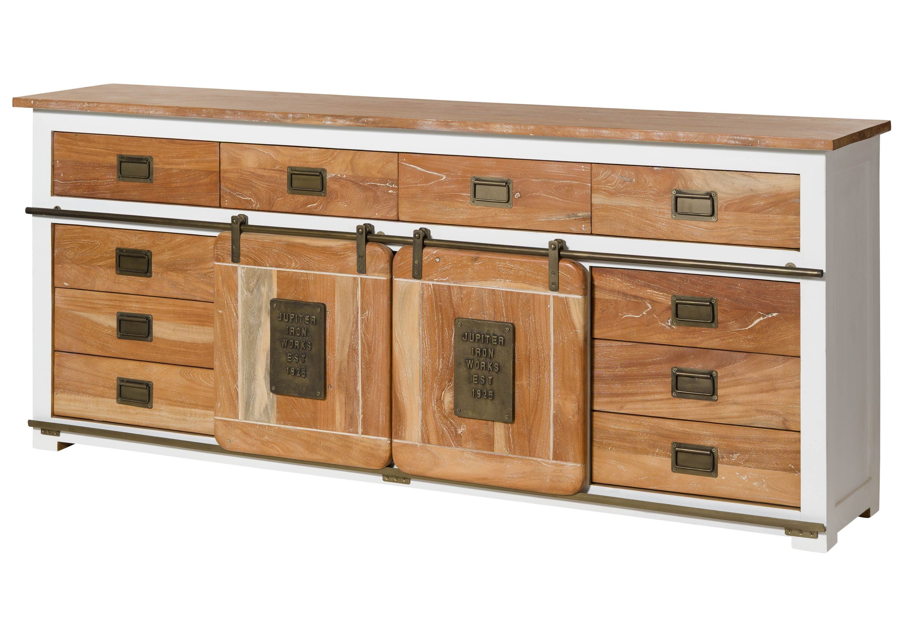 Massivmoebel24 Sideboard RAILWAY (Massivholz), Mango 220x45x90 weiß lackiert RAILWAY #592
