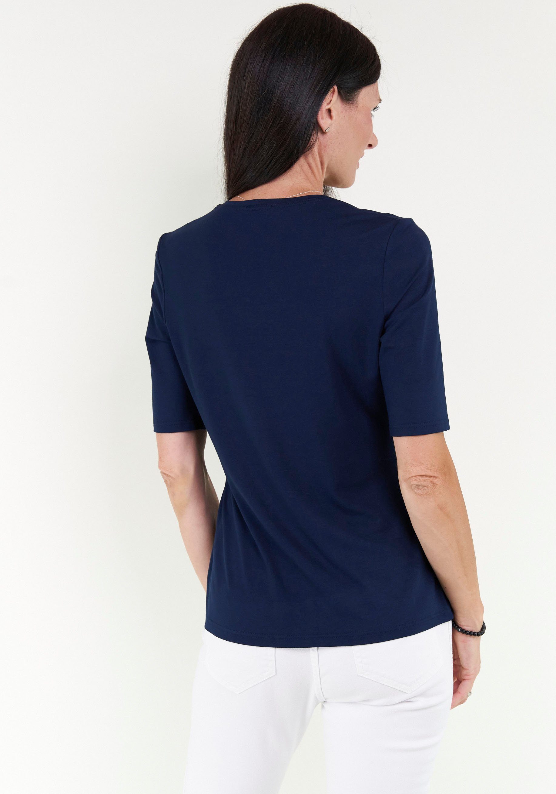 mit aus V-Shirt IN GERMANY MADE softem Material, Halbarm Moden navy Seidel