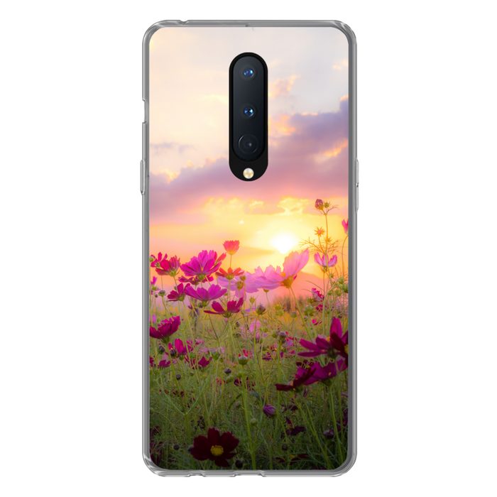 MuchoWow Handyhülle Blumen - Rosa - Sonnenuntergang - Natur - Wiese - Horizont Phone Case Handyhülle OnePlus 8 Silikon Schutzhülle