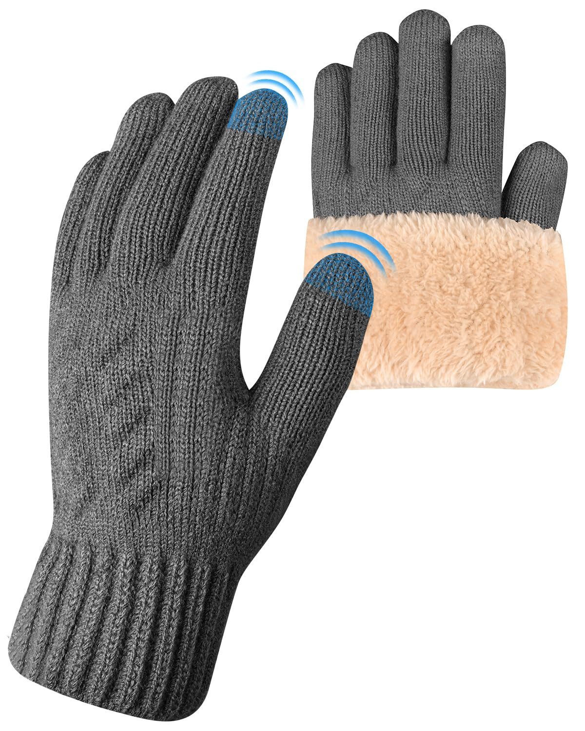 Coonoor Fleecehandschuhe Warme Winterhandschuhe Fleece Strickhandschuhe Touchscreen Thermo (für Herren Damen Weihnachten und Neujahr Geschenkideen) für Outdoor Sport Laufen Radfahren Freizeit ski reithandschuhe