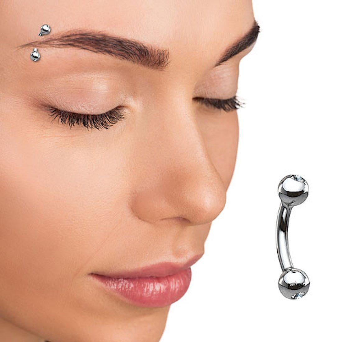 Taffstyle Augenbrauenpiercing Piercing Karat 14 Banane Tragus Lippe Echtgold Weißgold 585 Augenbrauenpiercing Kristall, Nase Kugeln Augenbrauen Ohr Helix