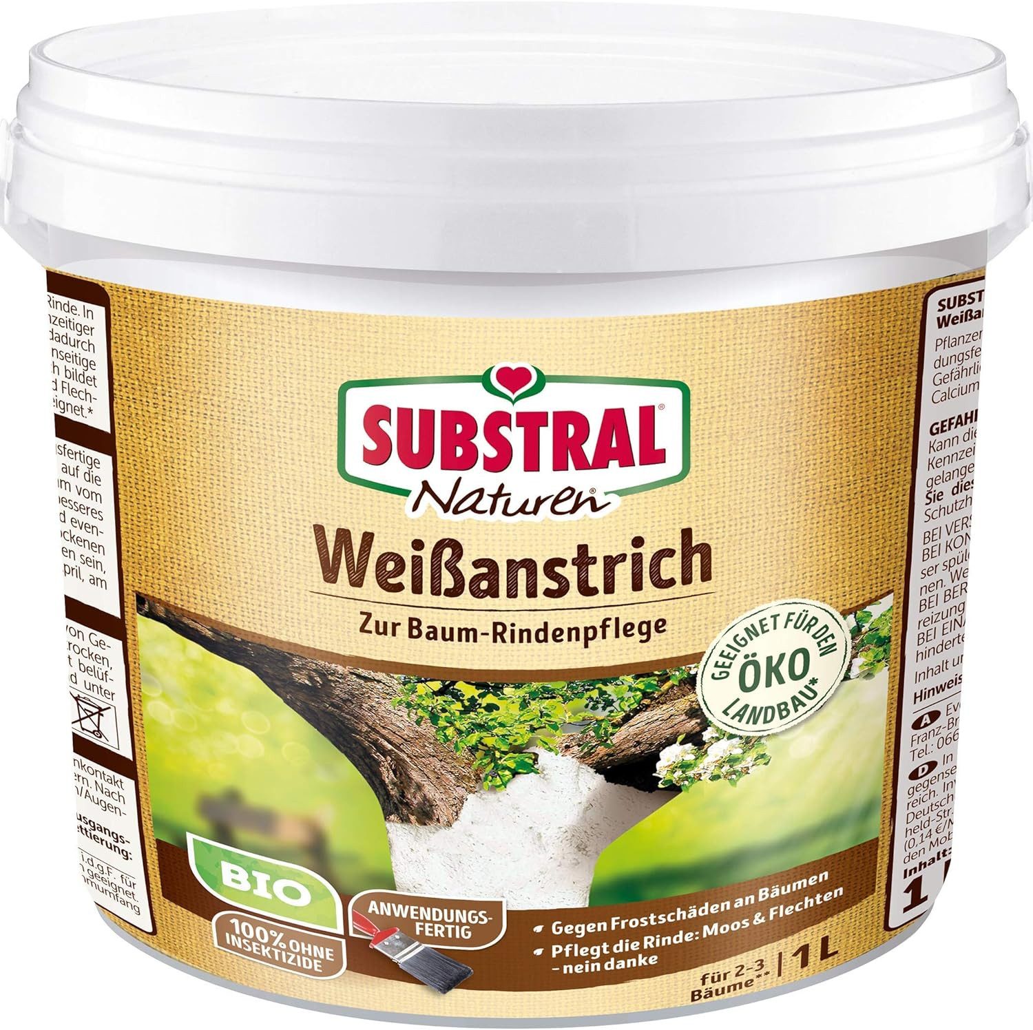 Evergreen Baumanstrich Naturen Bio Weißanstrich, 1 Liter, Baumanstrich zum Weißen von Bäumen