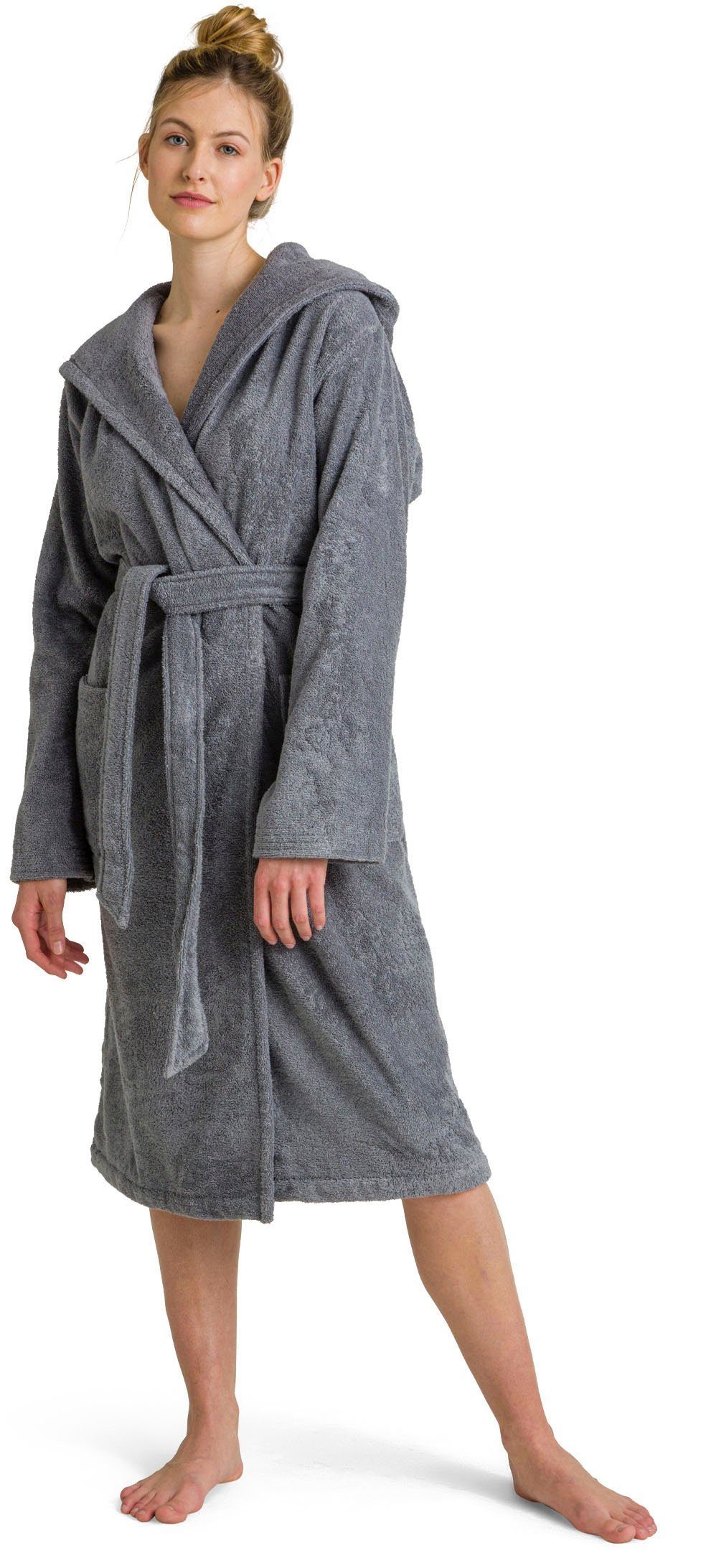 Möve Unisex-Bademantel Superwuschel Kapuze, ideal für Sauna & Spa, Hotelbademantel, Langform, Walkfrottier, Kapuze, Gürtel, in Uni