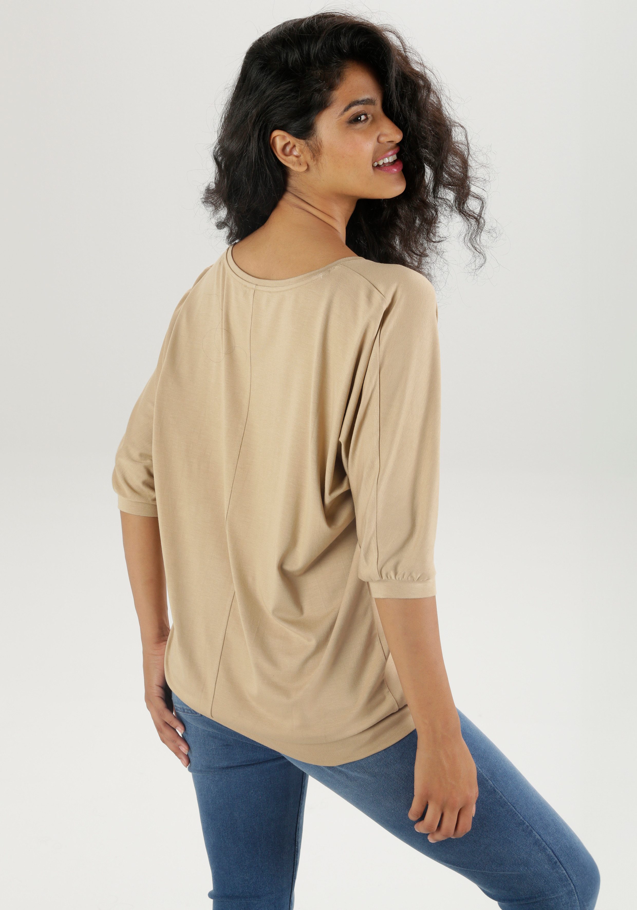 Aniston SELECTED Fledermausshirt mit goldfarbenem Folienprint günstig online kaufen