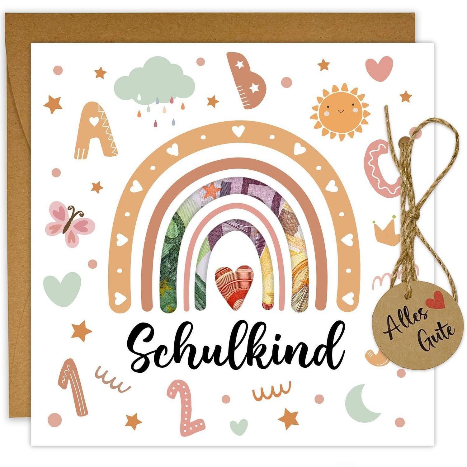 LuxusKollektion Geschenktüten Geldgeschenk Karte Einschulung Regenbogen.