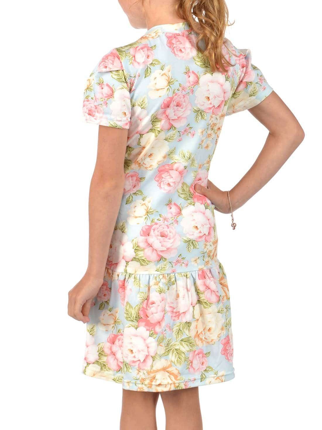Mädchen 30367 Kräuselfaltenrock Rose Hellblau Kleid (1-tlg) KMISSO Sommerkleid zu bequem mit tragen