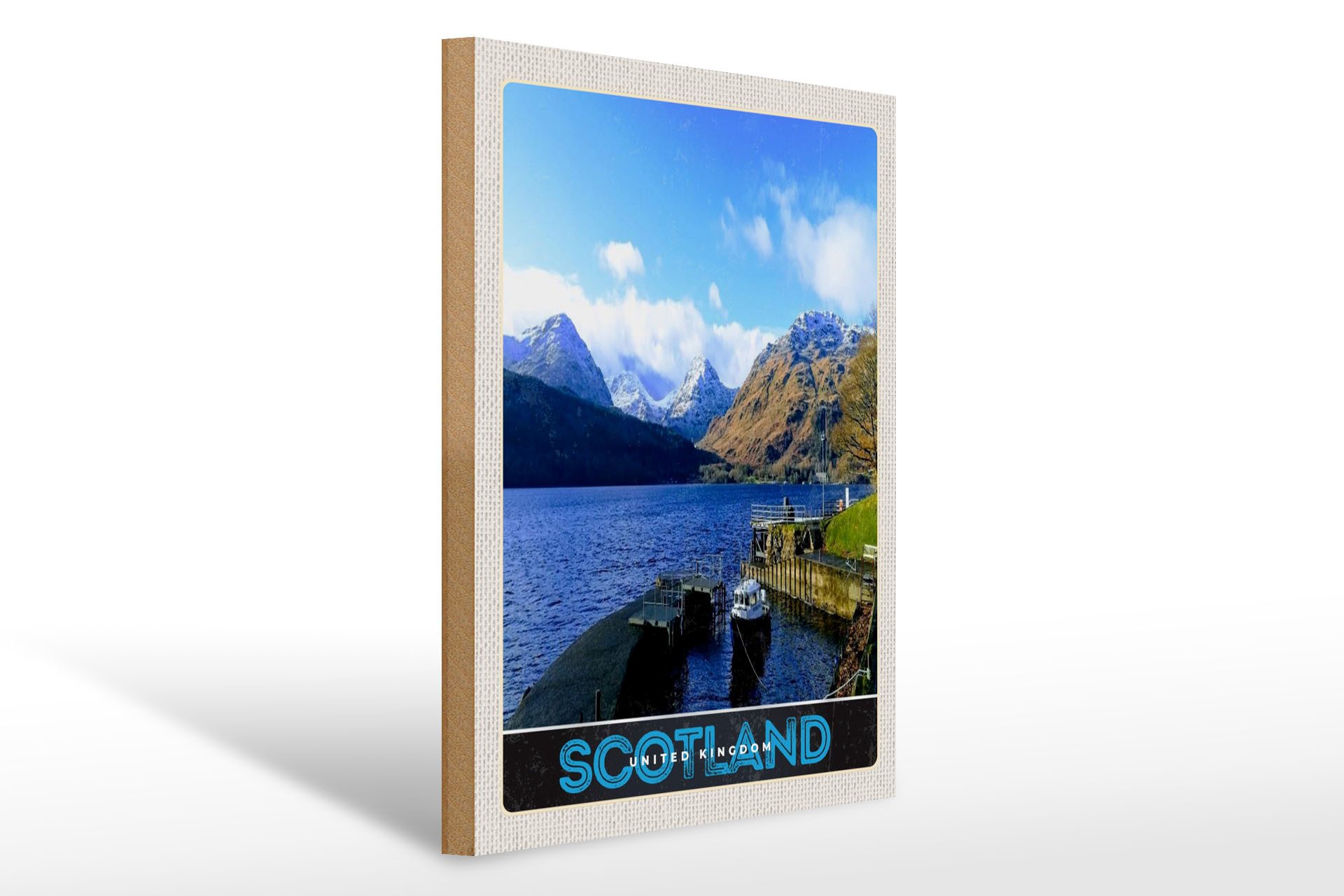 Holzbild Reise 30x40cm Schottland Insel Gebirge Gewässer