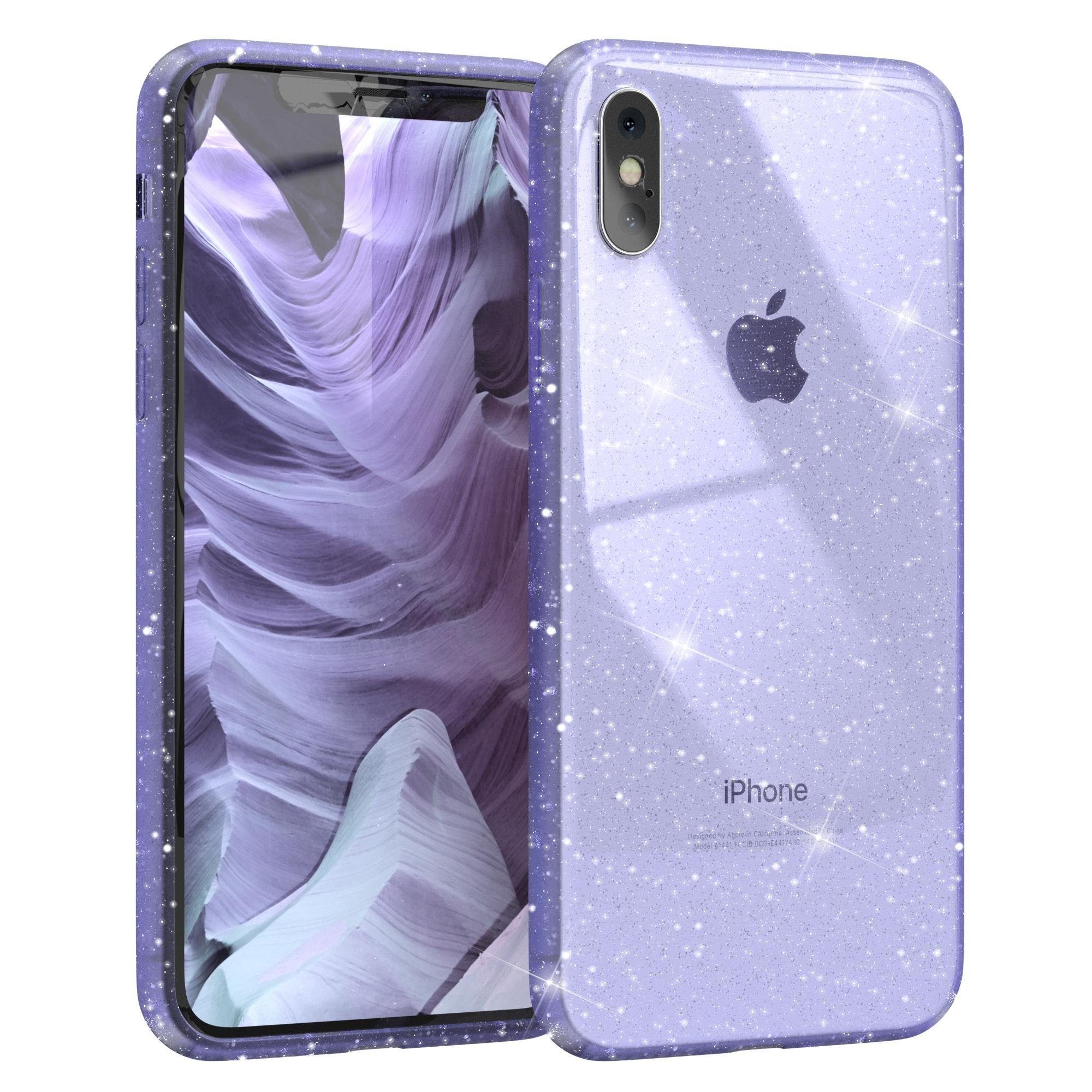 EAZY CASE Handyhülle Glitter Case für Apple iPhone XS Max 6,5 Zoll, Etui Bumper Softcase aus Silicon Back Cover Glittery Klar Lila Violett