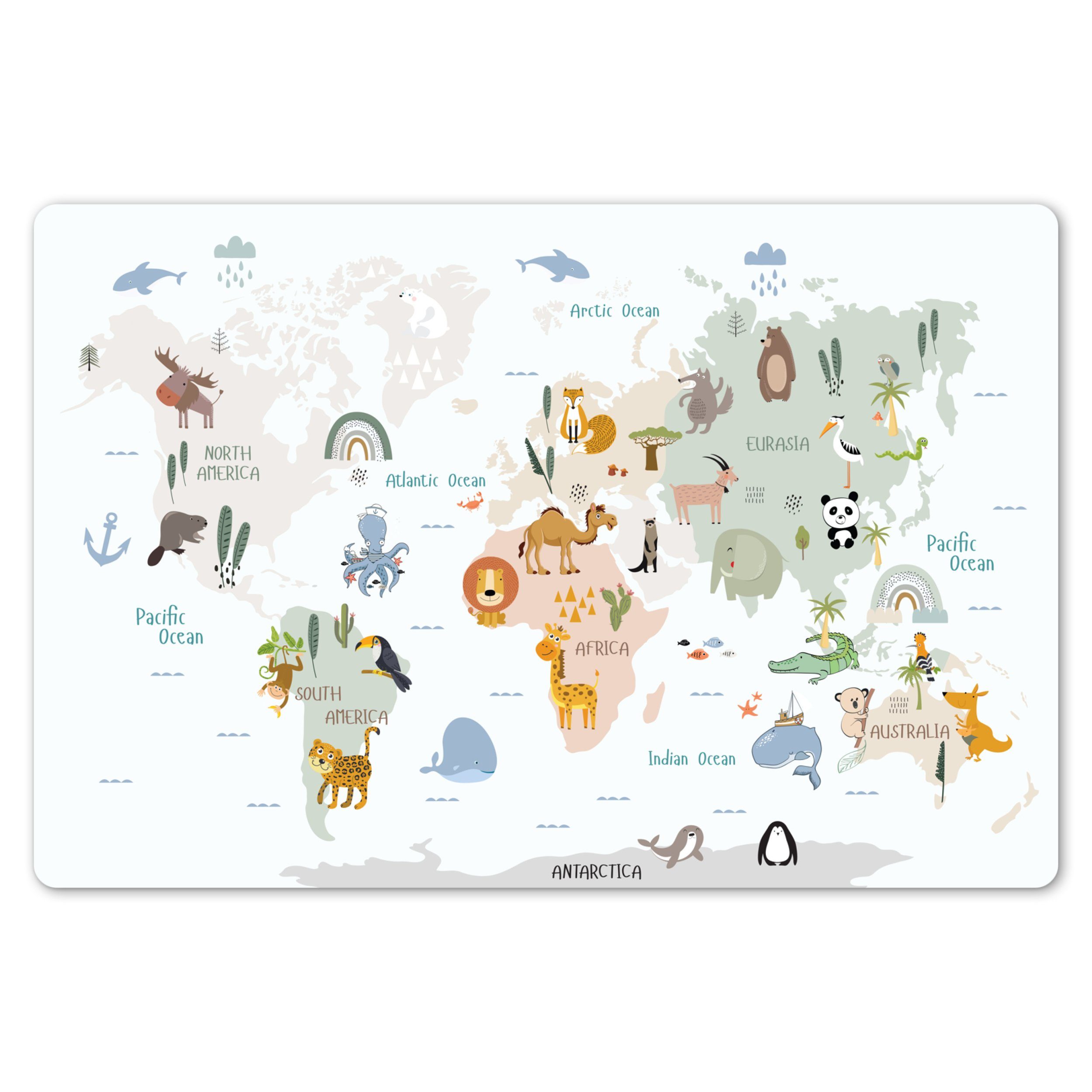 MuchoWow Platzset Weltkarte - Tiere - Kinder - Pastell, (1-St), Kinder-Arbe günstig online kaufen