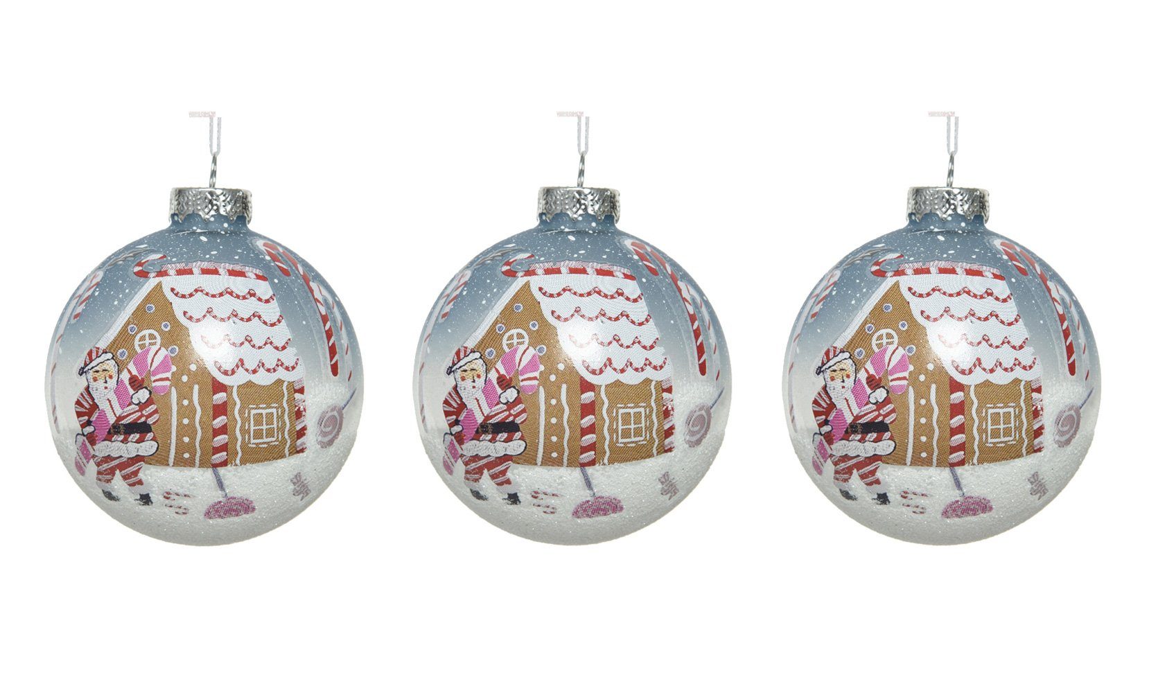 3er Weihnachtsbaumkugel, Glas Weihnachtskugeln Decoris Set decorations Winterlandschaft Motiv 8cm nachtblau season mit