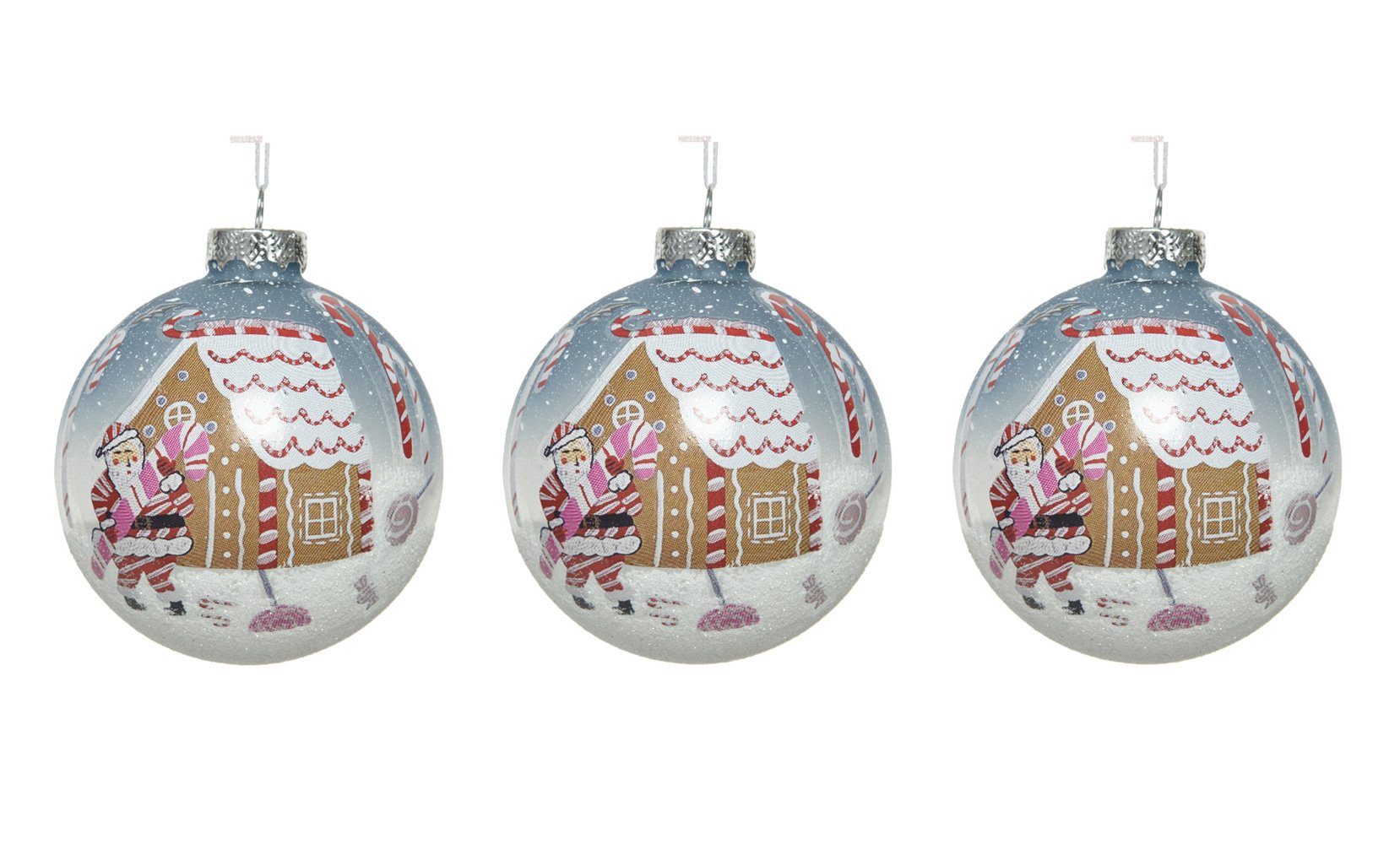 Decoris season 8cm Weihnachtsbaumkugel, nachtblau Weihnachtskugeln 3er decorations Winterlandschaft Motiv Glas mit Set