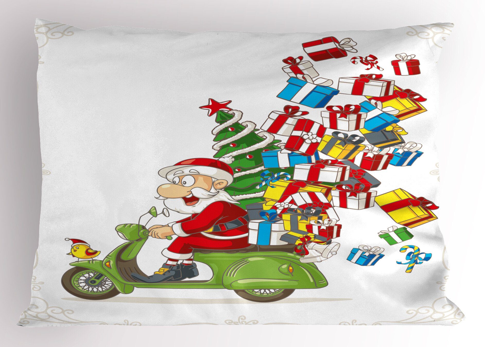 Kissenbezüge Dekorativer Standard King Size Gedruckter Kissenbezug, Abakuhaus (1 Stück), Weihnachten Sankt auf Motorrad