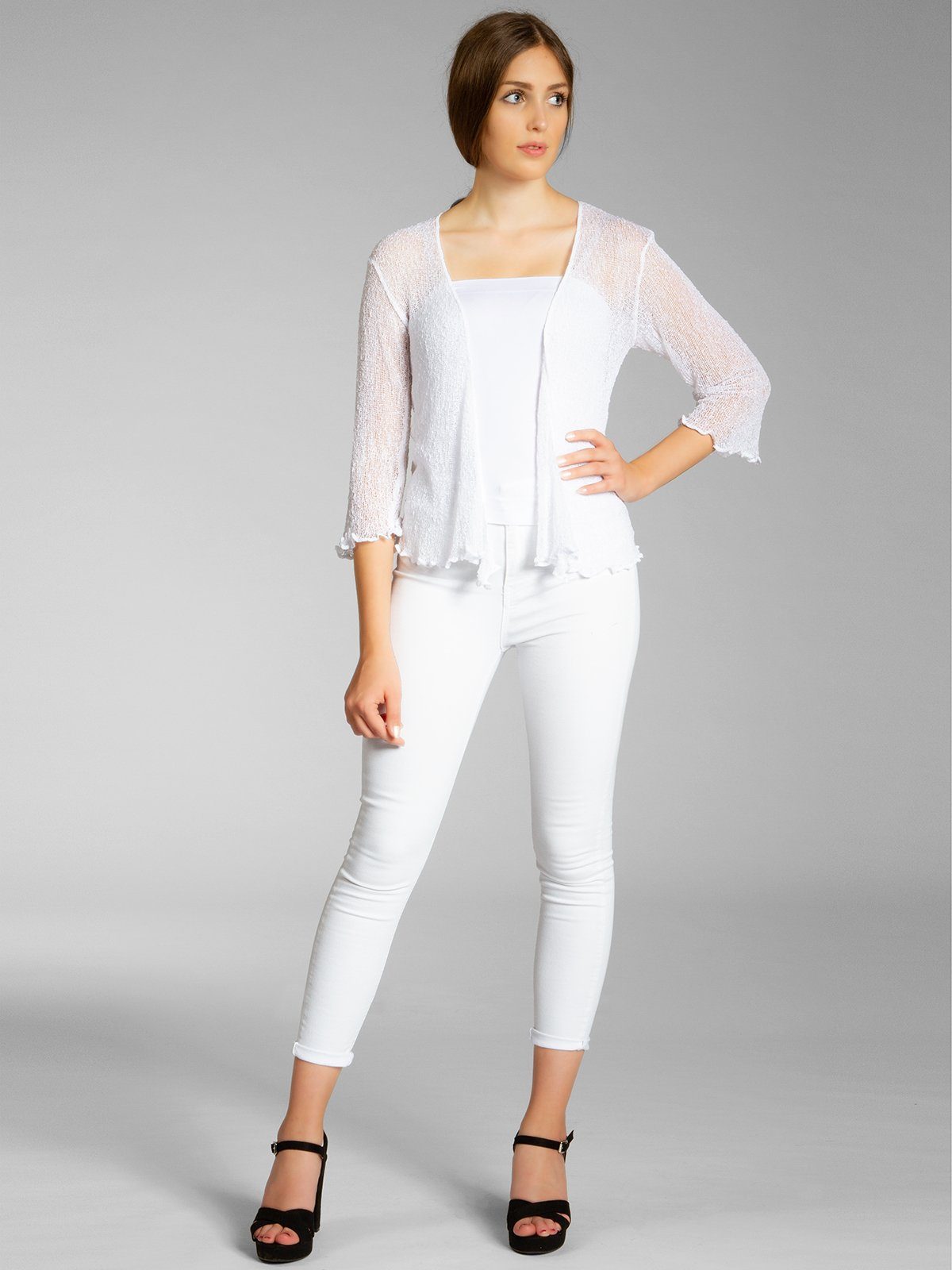 Caspar Strickjacke STJ022 angenehm leichter Damen Sommer Bolero mit 3/4 Arm – Bild 2 von 5