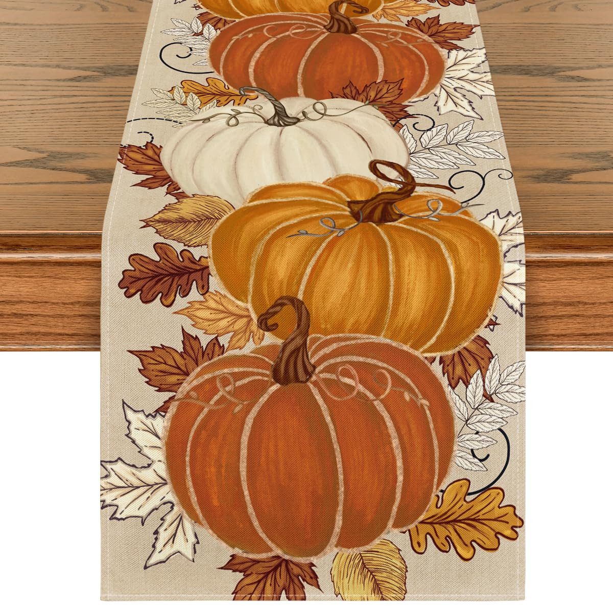 Sorvyzxn Tischläufer Herbstlicher Tischläufer mit Kürbis- und Ahornblatt-Motiv, geeignet für Thanksgiving-, Halloween-, Wohn- und Partydekoration