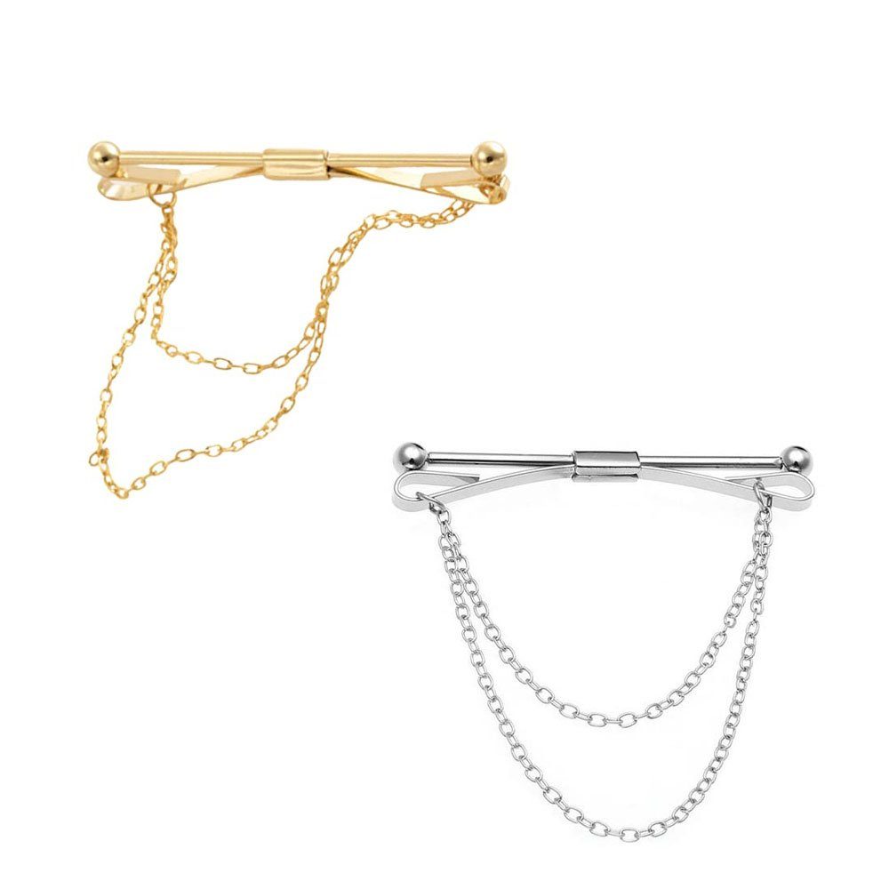 Sarfly Krawattenhalter Business Herren Shirt Halsband Clip-2pcs(Silber+Gold) (Krawattenklammer für Herren, Herren Krawattennadel, 2 St), für Herren, für Hochzeit, Lange Kette