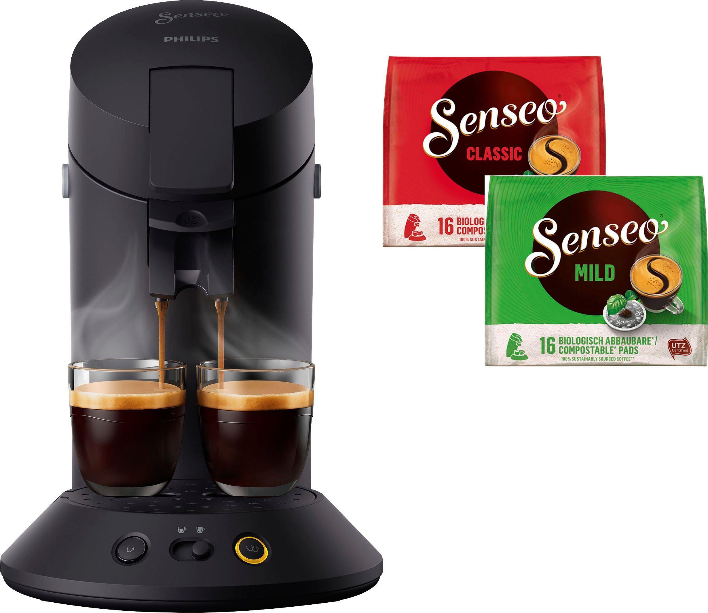 Philips Senseo Kaffeepadmaschine Original Plus Eco CSA210/22, aus 80%  recyceltem Plastik*, inkl. Gratis-Zugaben im Wert von € 5,- UVP