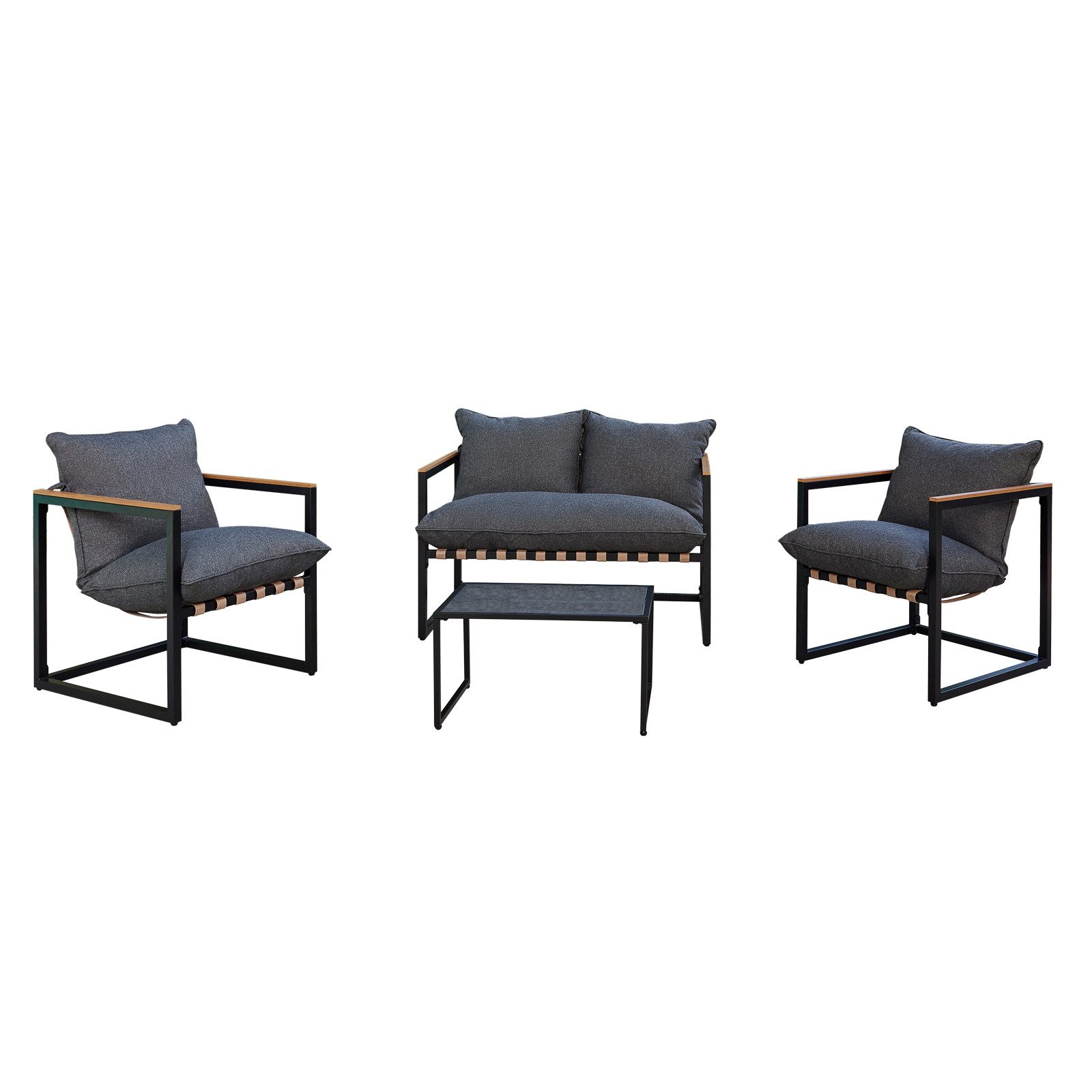 HTI-Living Gartenlounge-Set Terrassenmöbel Loungeset Cirella, (Set, 4-tlg., 1x Zweisitzer, 2x Stuhl, 1x Tisch, inkl. Kissen), Loungemöbel Tisch und 2 Stühle