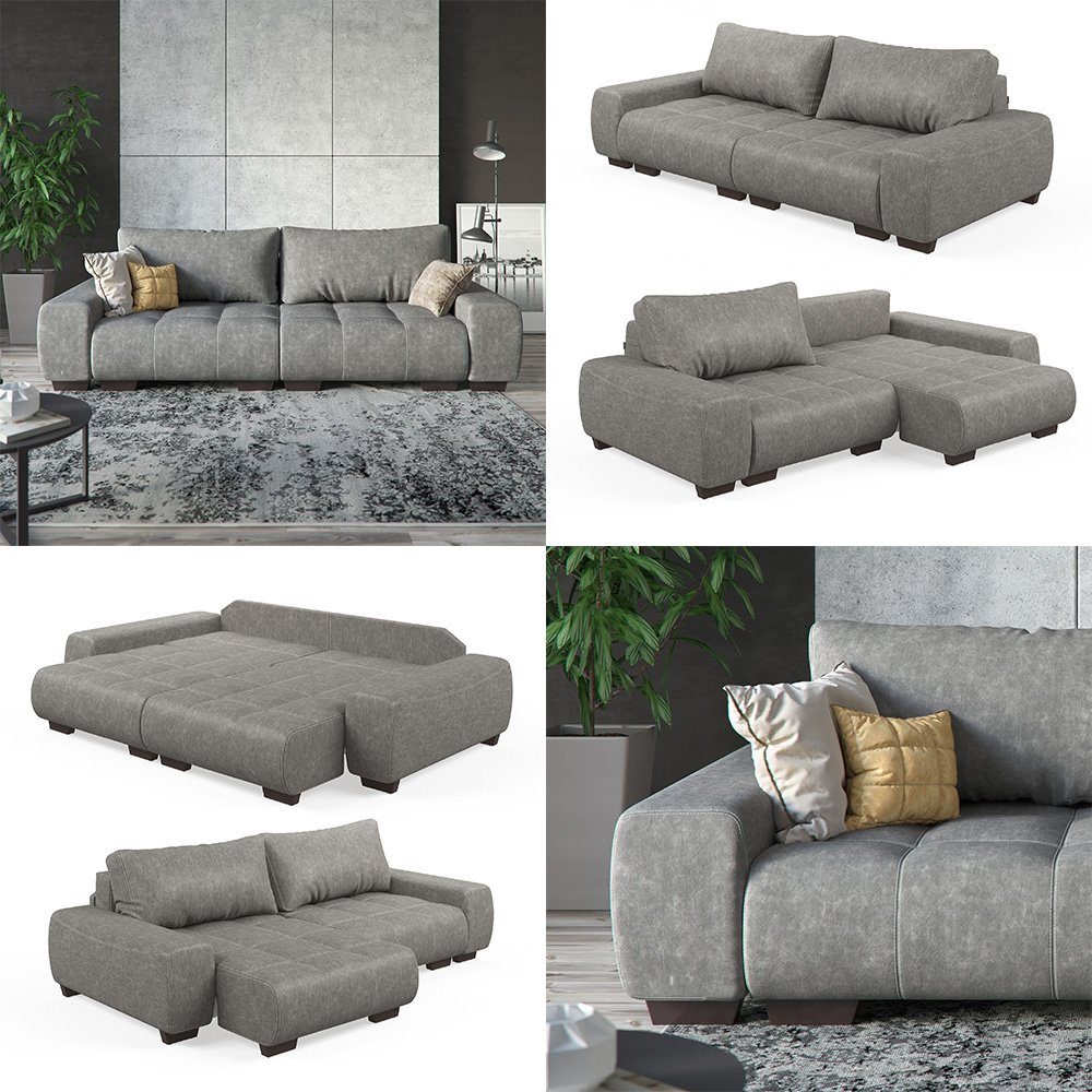 VitaliSpa® Schlafsofa Sofa PERRY Schlaffunktion Grau Couch Anthrazit Schumstoff 