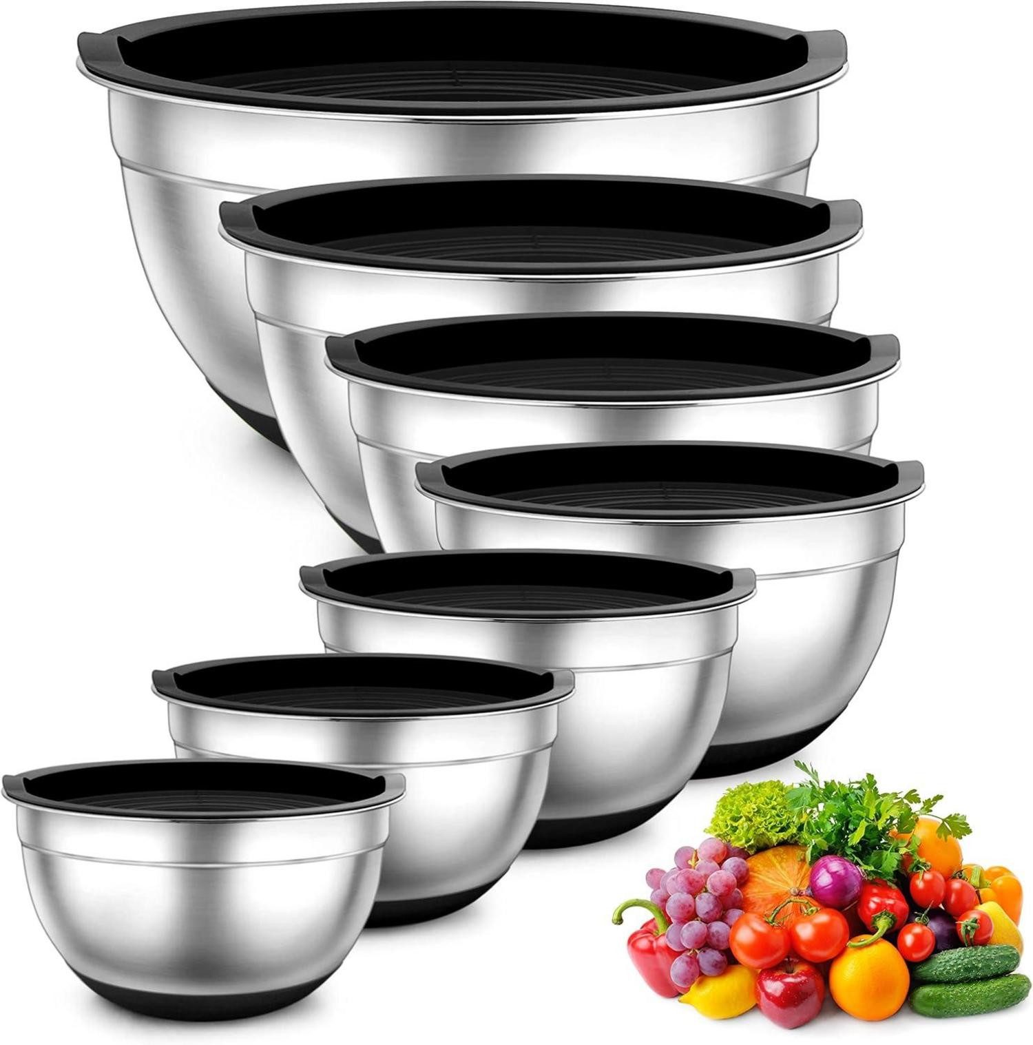Küchenorganizer-Set Rührschüssel Set Edelstahl Salatschüssel Luftdichter Deckel