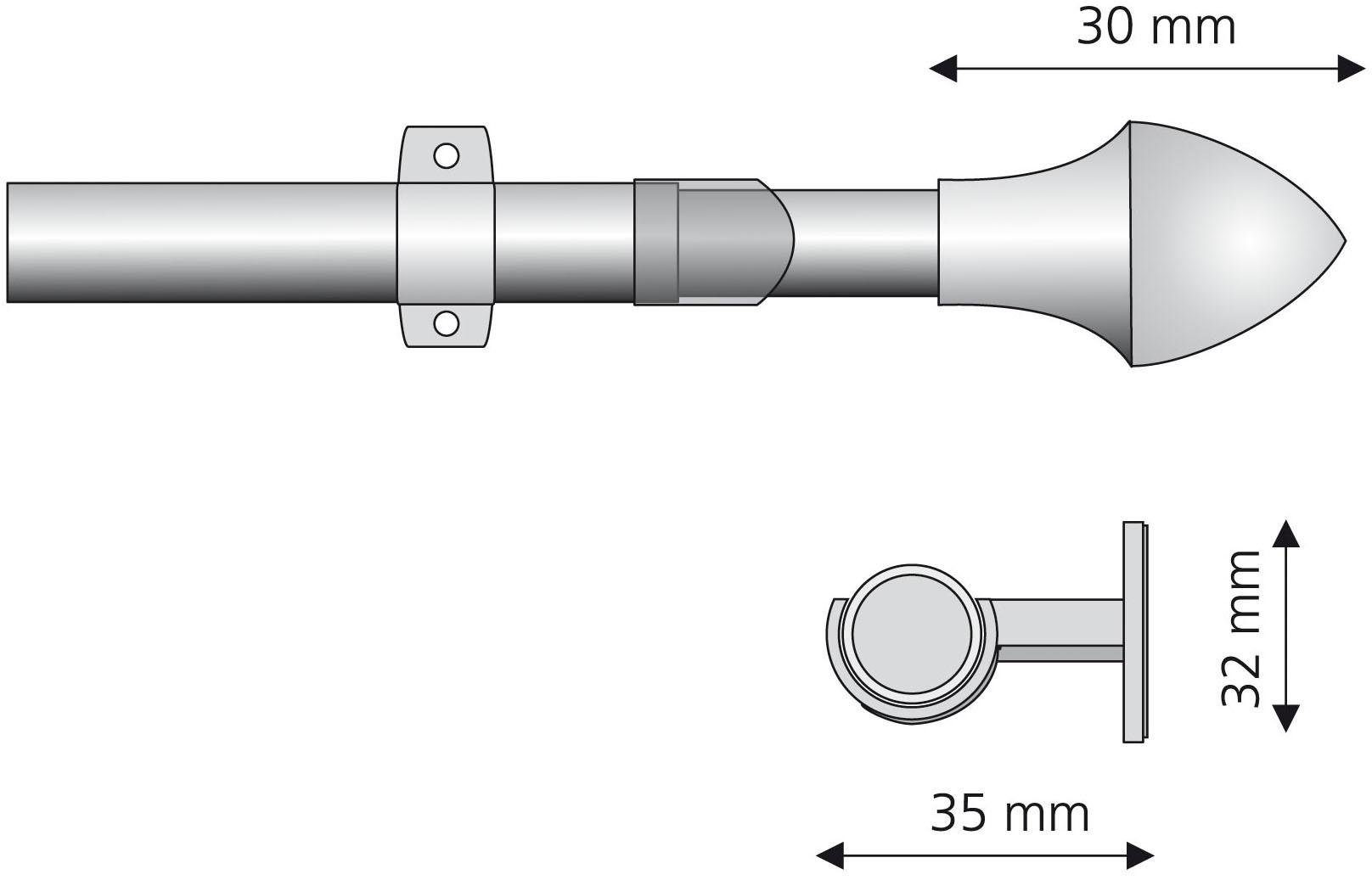 Scheibenstange 1-läufig, mm, weiß 12 Ø Liedeco, ausziehbar, Klassik, verschraubt