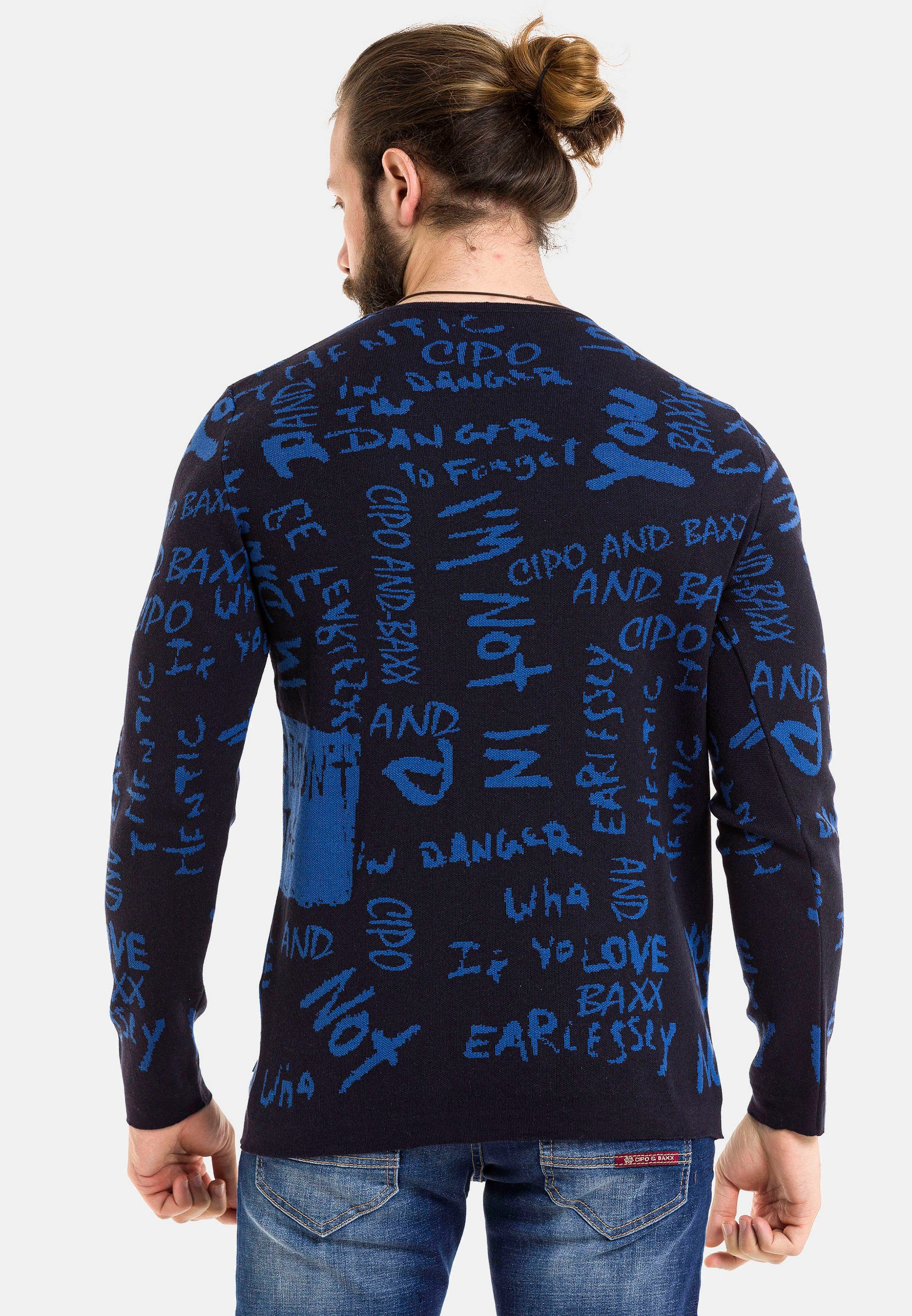 Cipo & Baxx Schriftzug-Design Strickpullover trendigem blau mit