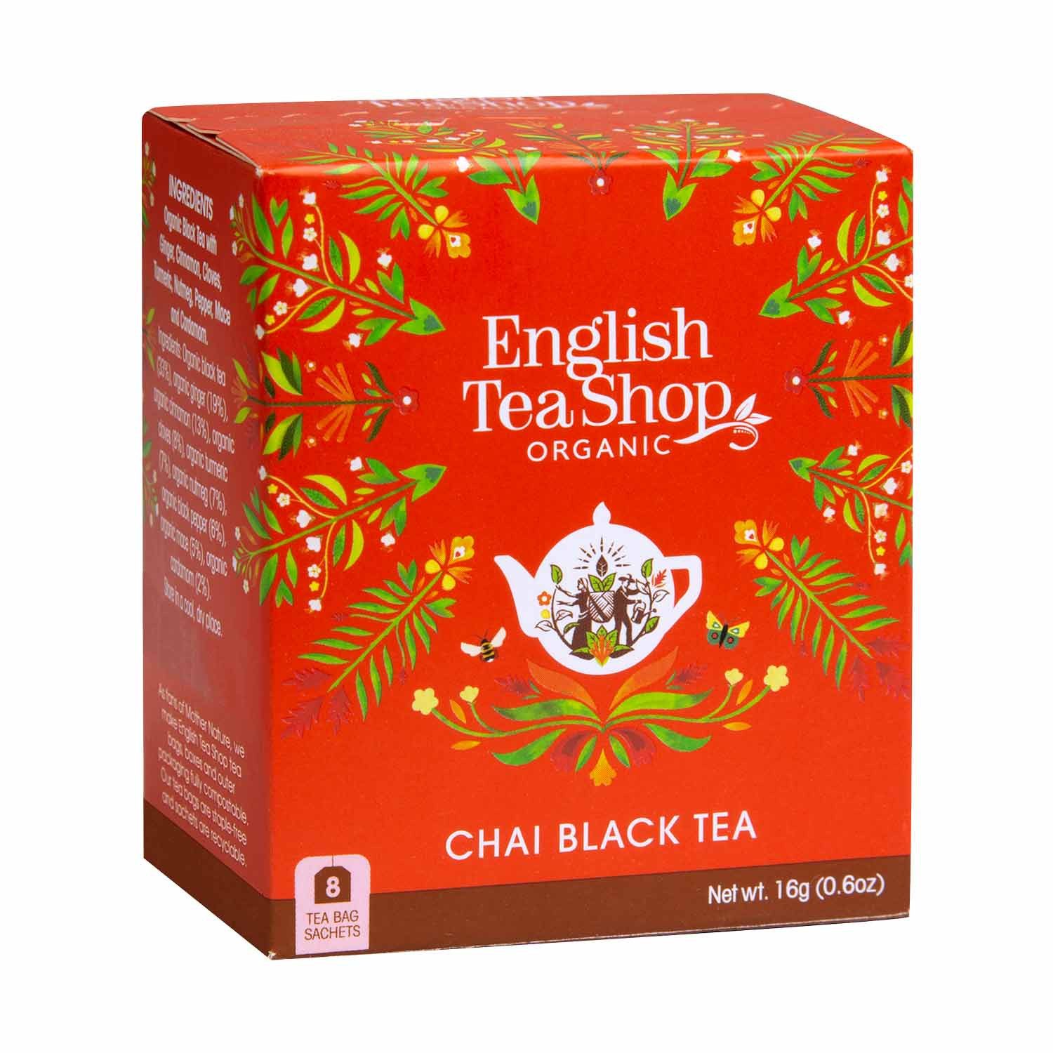 English Tea Shop Tee Schwarzer Tee Chai, BIO, 8 Teebeutel