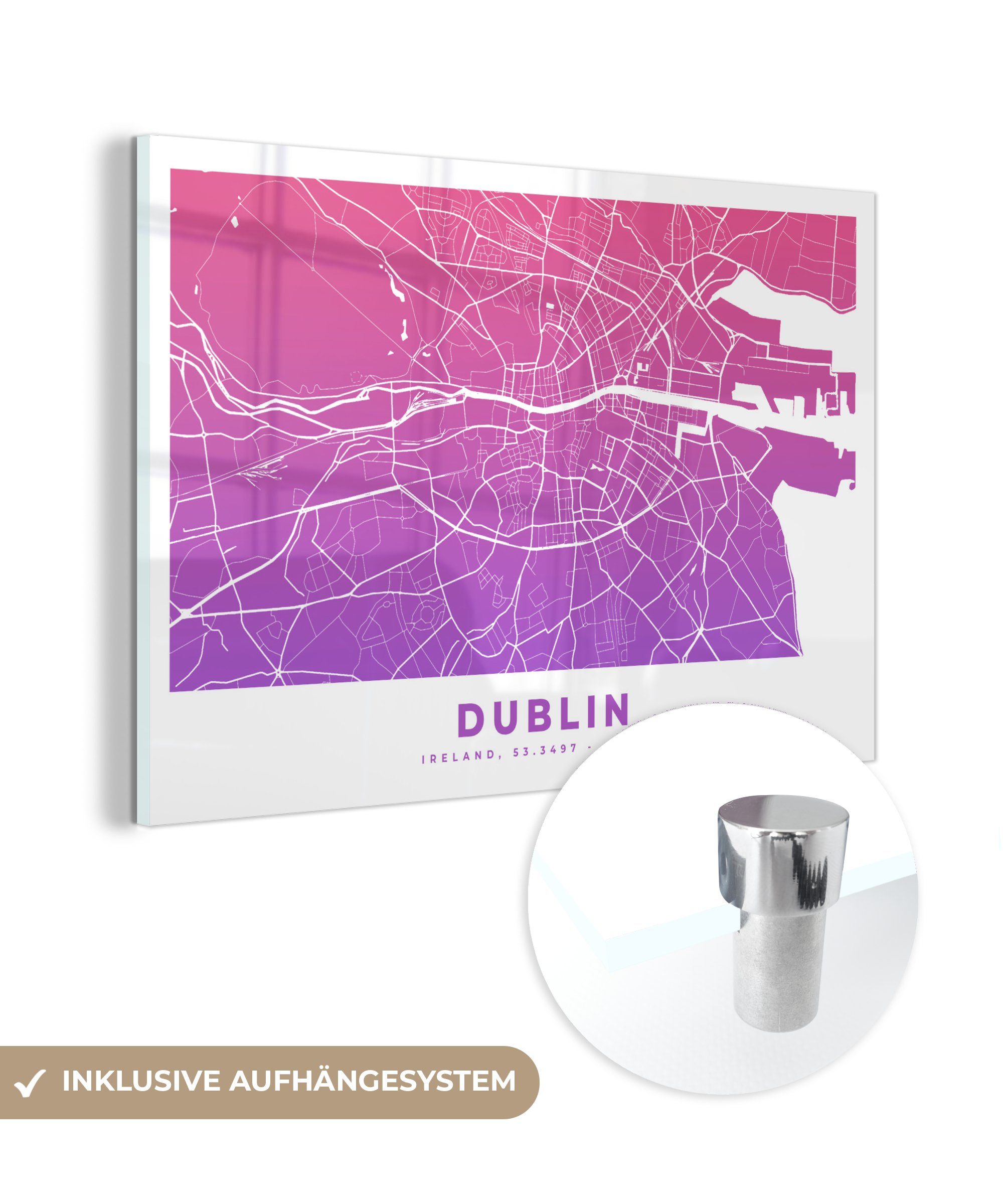 Dublin Schlafzimmer Acrylglasbilder Stadtplan, Acrylglasbild St), & - Wohnzimmer MuchoWow - (1 Irland