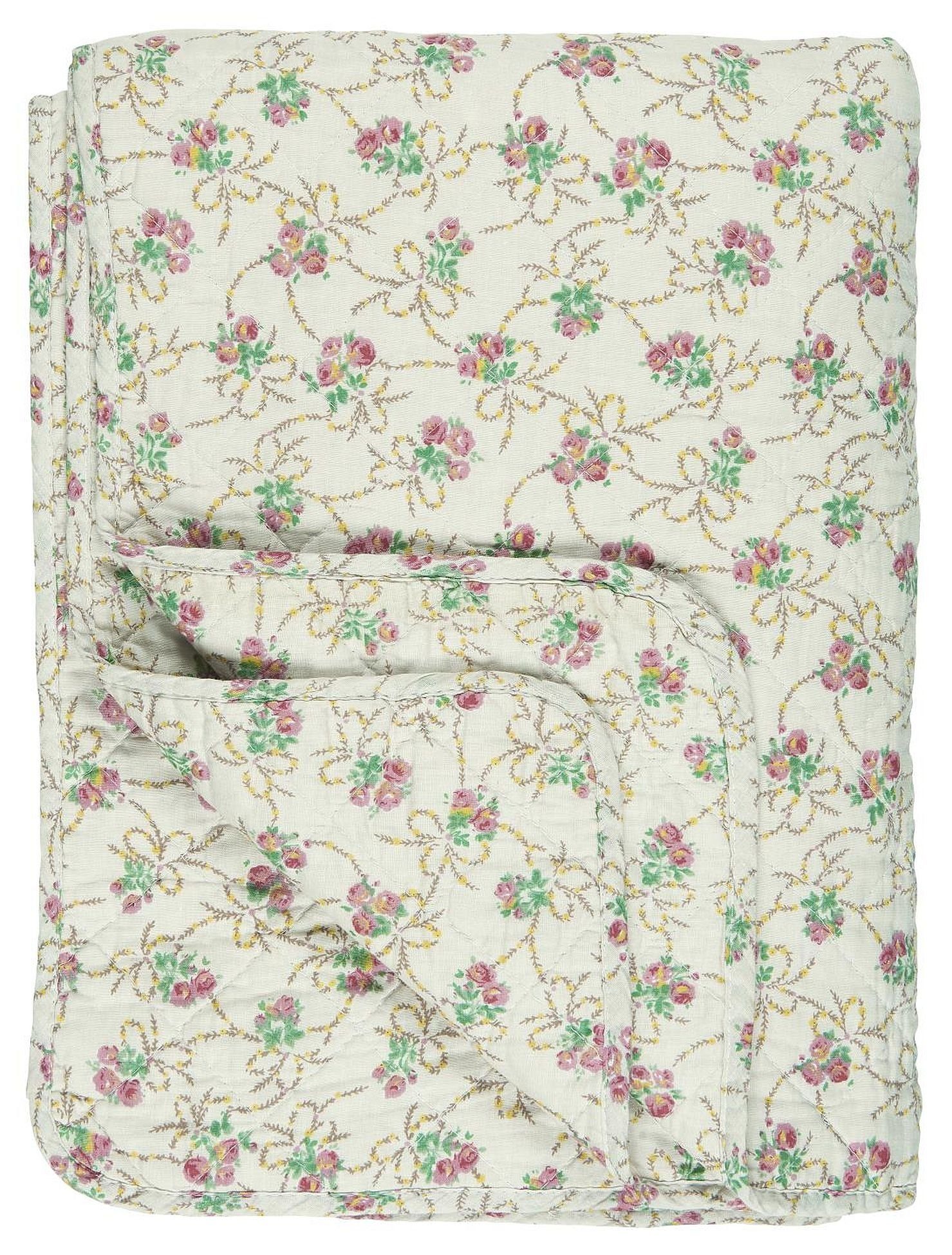 Wohndecke Decke Quilt Tagesdecke Überwurf Beige mit Rosen 180x130cm Ib Laursen, Ib Laursen