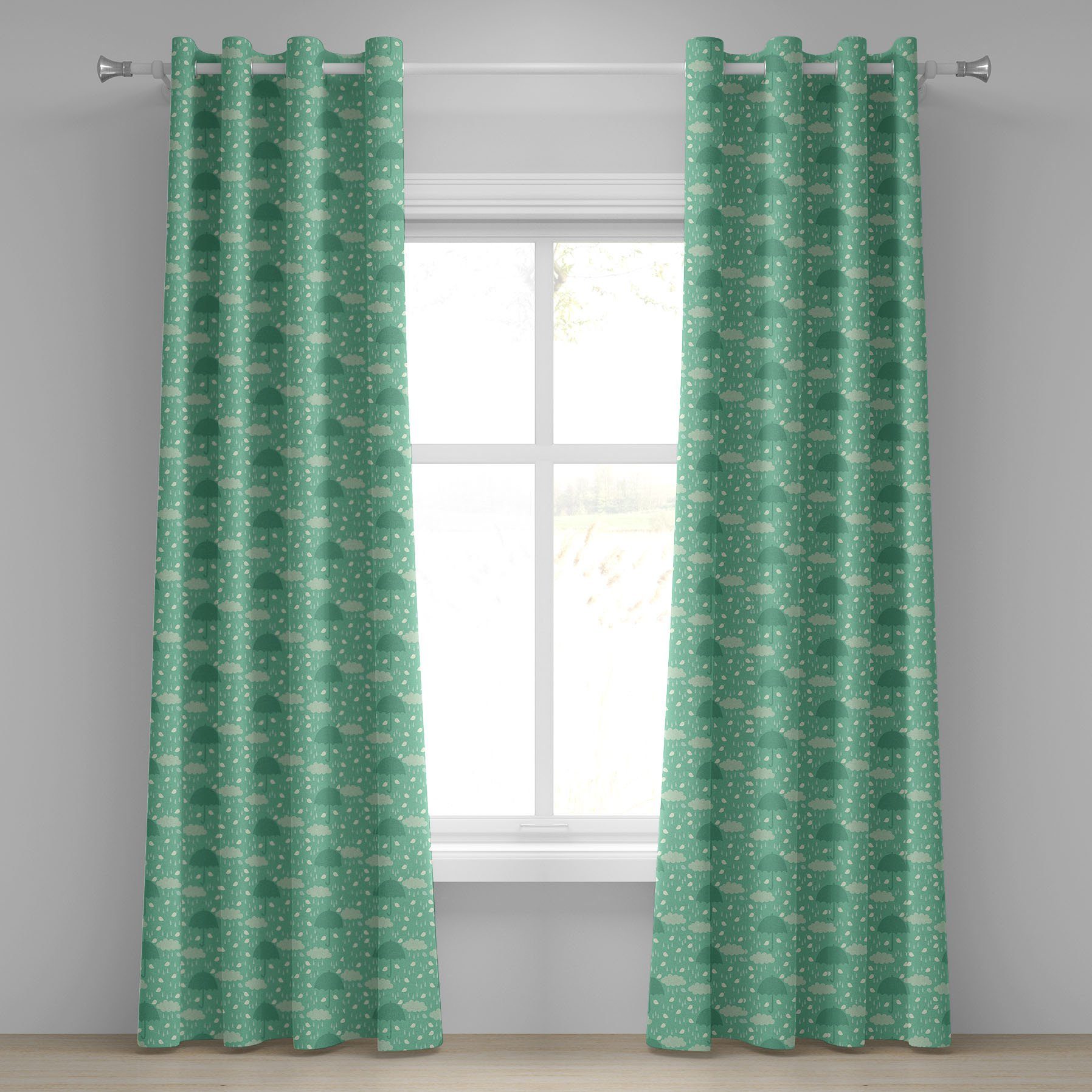 Gardine Dekorative 2-Panel-Fenstervorhänge Abakuhaus, für Wetter in Regenschirm Wohnzimmer, Schlafzimmer Nasses Green