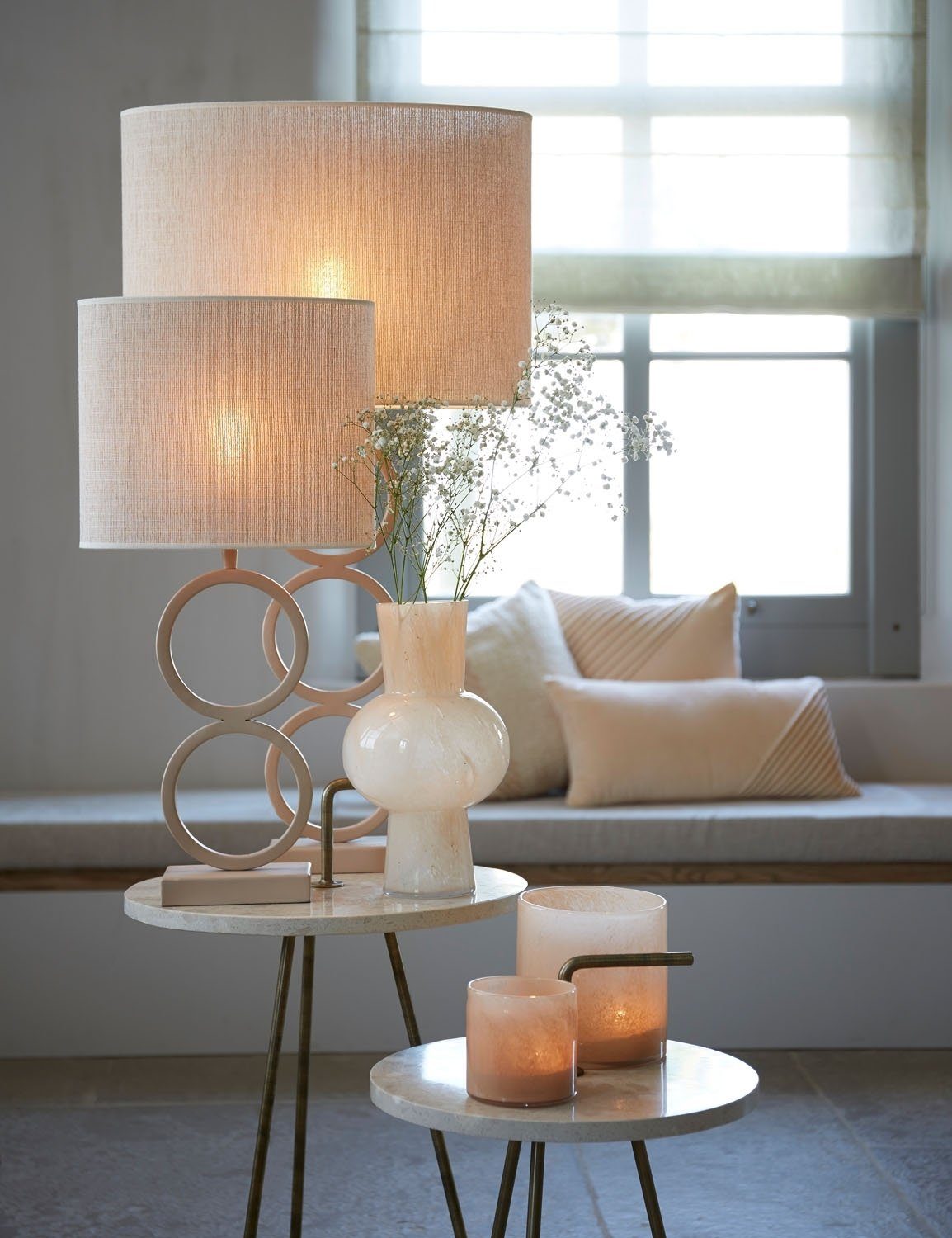 Light & Living Lampenschirm BRESKA, Perlweiß, Textil, B 25 x H 28 x T 21 cm