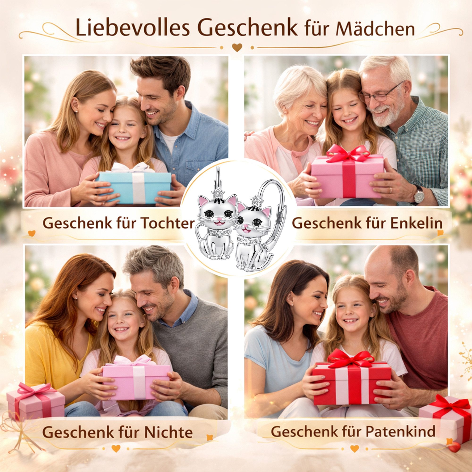 Limana Paar Ohrhänger Kinder Mädchen Ohrringe Katze echt 925 Silber rhodiniert Brisuren (Silberschmuck Kinderohrringe Echtschmuck Schmuck inkl. Dose), Geschenk  – Bild 5 von 5