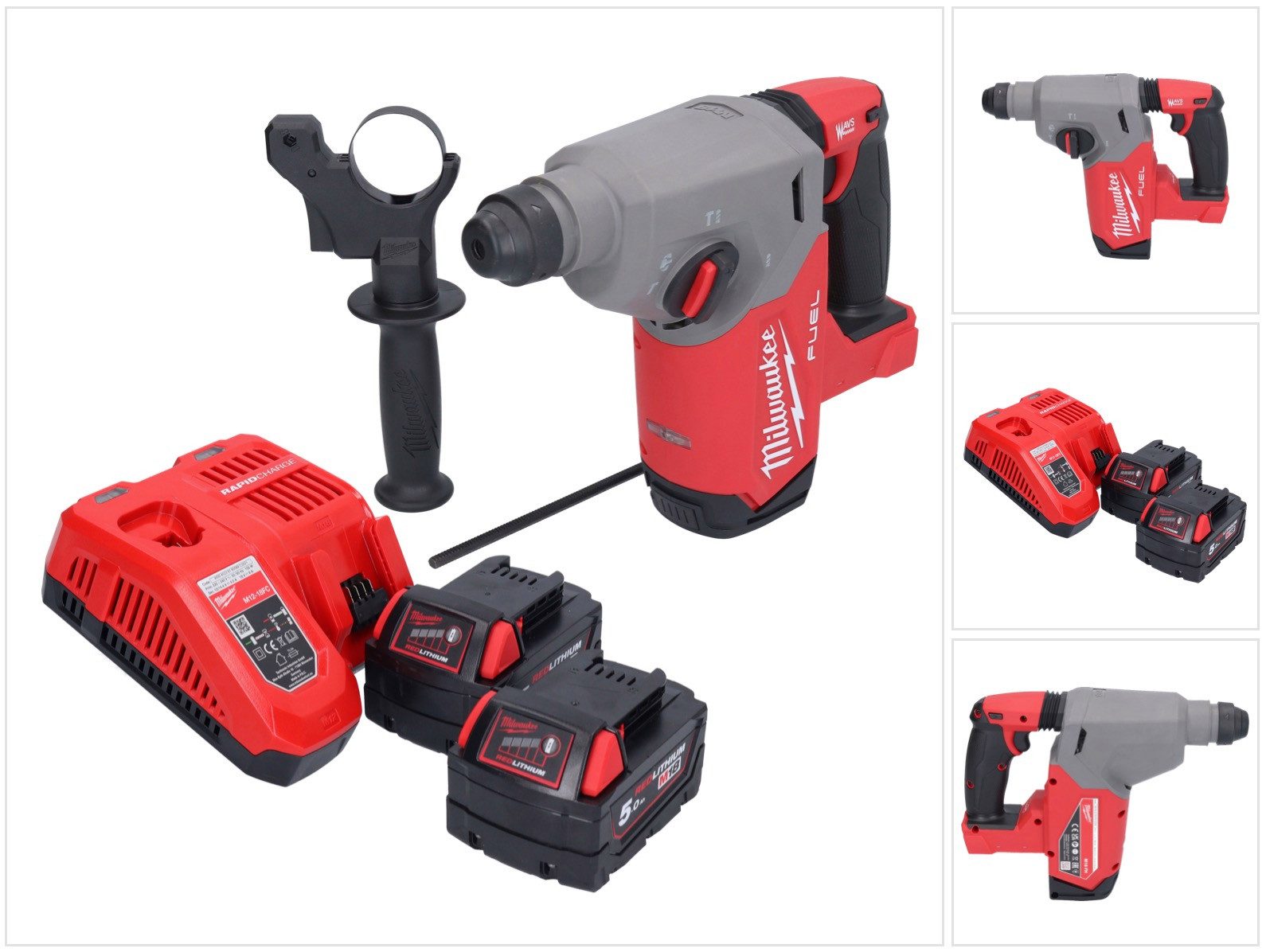 Milwaukee Schlagbohrmaschine M18 FH-502 Akku Bohrhammer 18 V 2,5 J SDS plus Brushless + 2x Akku 5