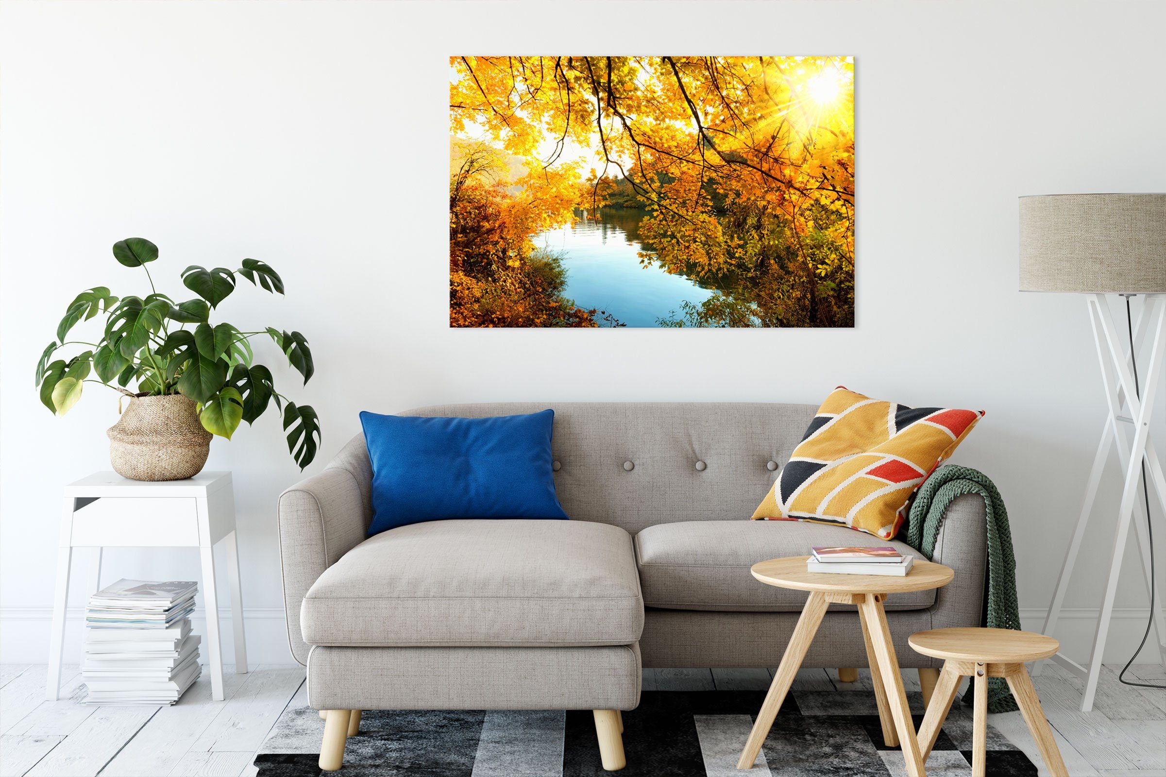 Pixxprint Leinwandbild Landschaft mit See und günstig online kaufen