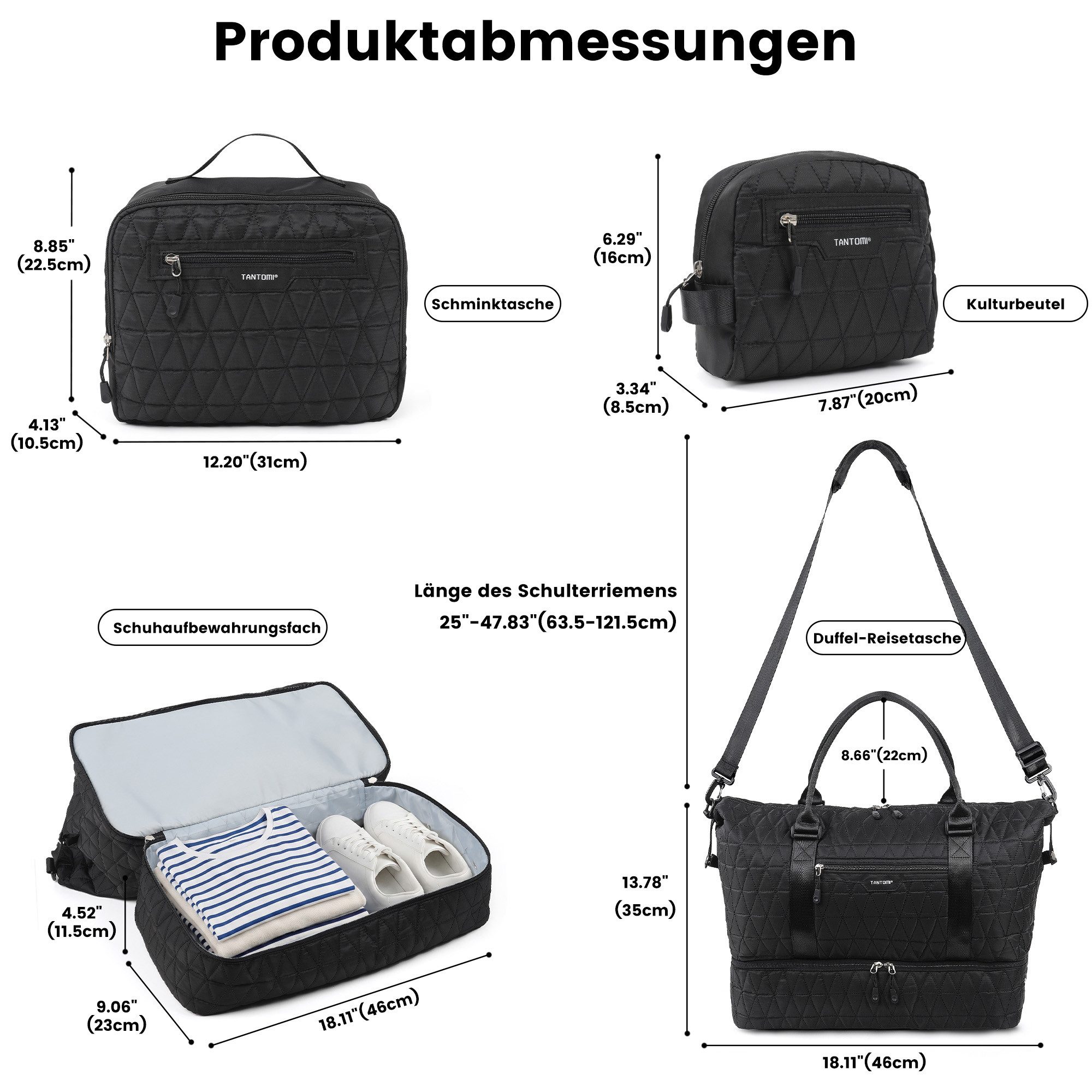 TANTOMI Reisetasche 3-Tlg Set Reisetasche Groß, Weekender Handgepäck Tasche (Erweiterbares Weekender Bag mit Nassfach), Leichte Travel Bag mit Schuhfach Kulturb – Bild 5 von 5