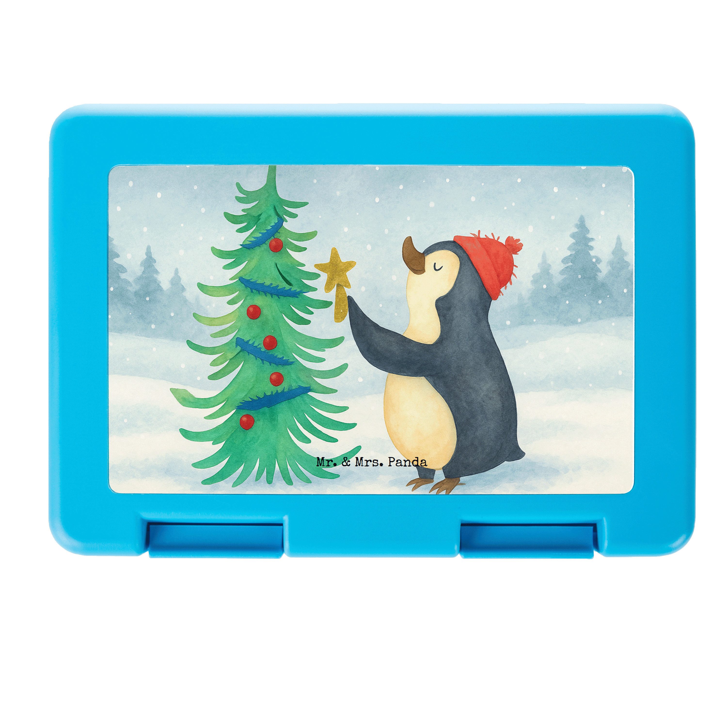 Mr. & Mrs. Panda Butterdose Pinguin Weihnachtsbaum Design, Meal Prep Box, Weiß, Bento Box, Snackb, Premium Kunststoff, (Packung), Vesperbox Geschenk Lebensmittel Aufbewahrungsbox