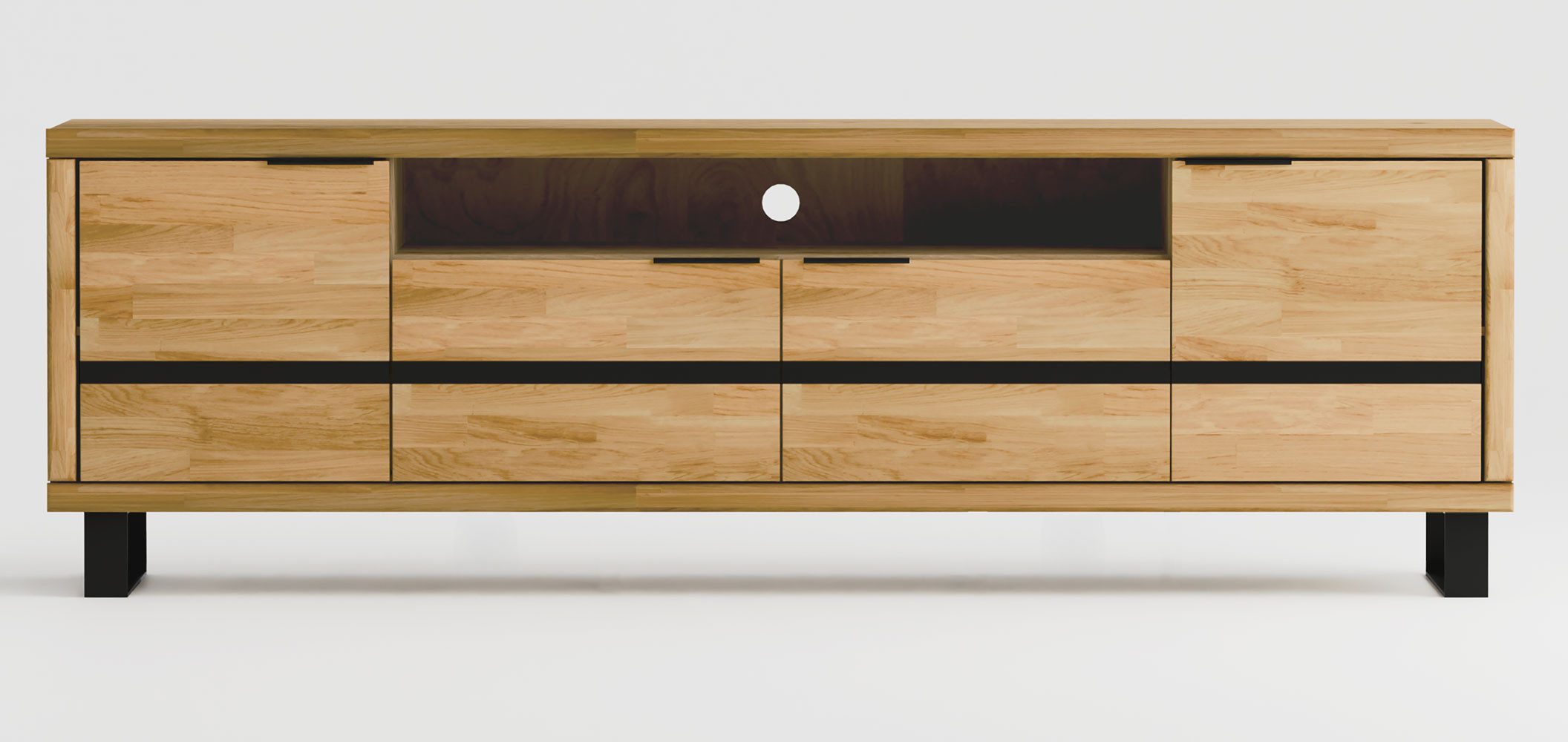 Feldmann-Wohnen Lowboard Mono (Massivholz, mit Türen, offenes Fach, 1 St., moderne Optik, Massivholz, mit Türen, offenes Fach), 200x42x64,5cm 4-türig Eiche geölt Massivholz