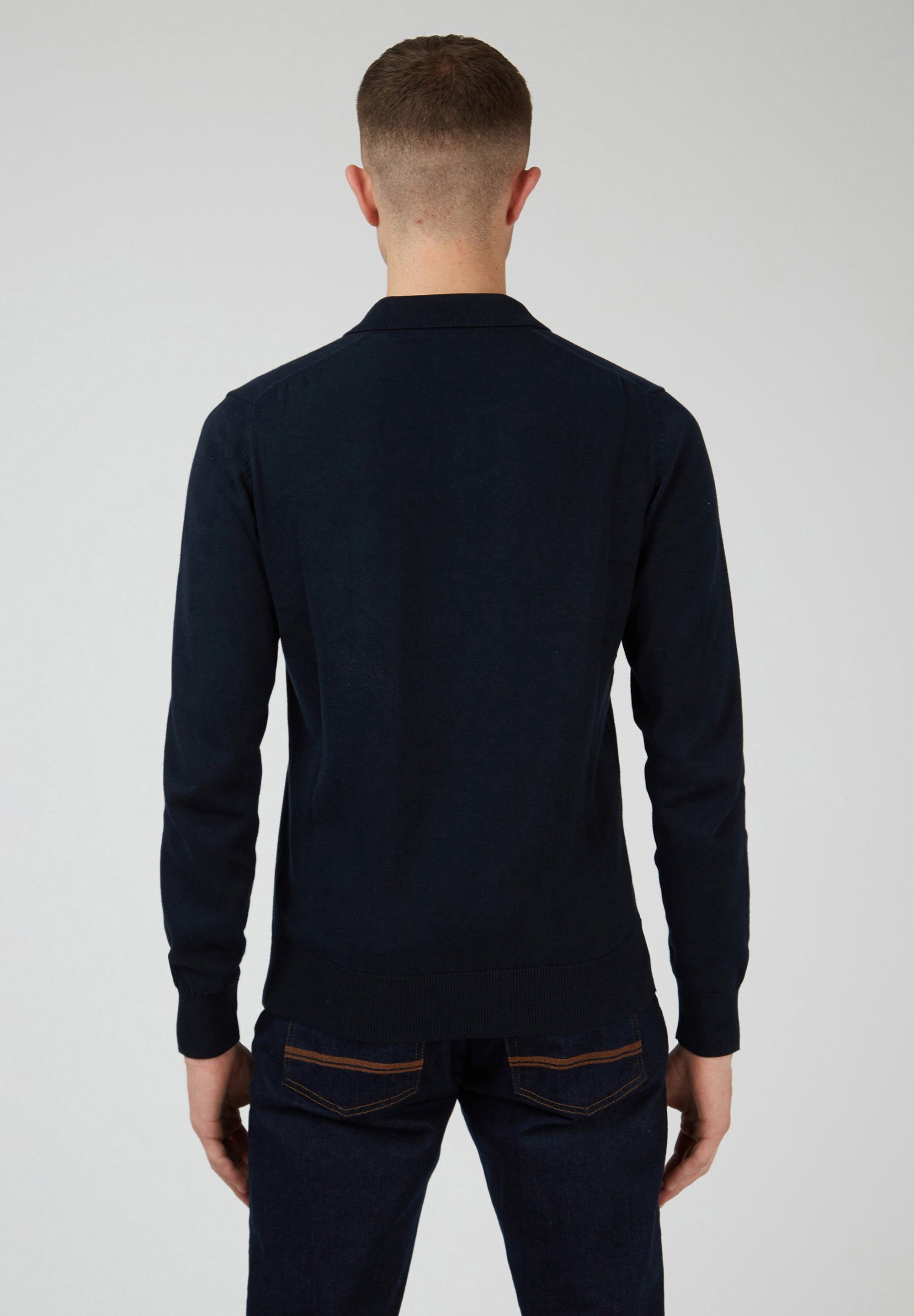 Sherman Signature Polo Sleeve 3-Knopf-Verschluss Ben Knitted Long Poloshirt dark navy