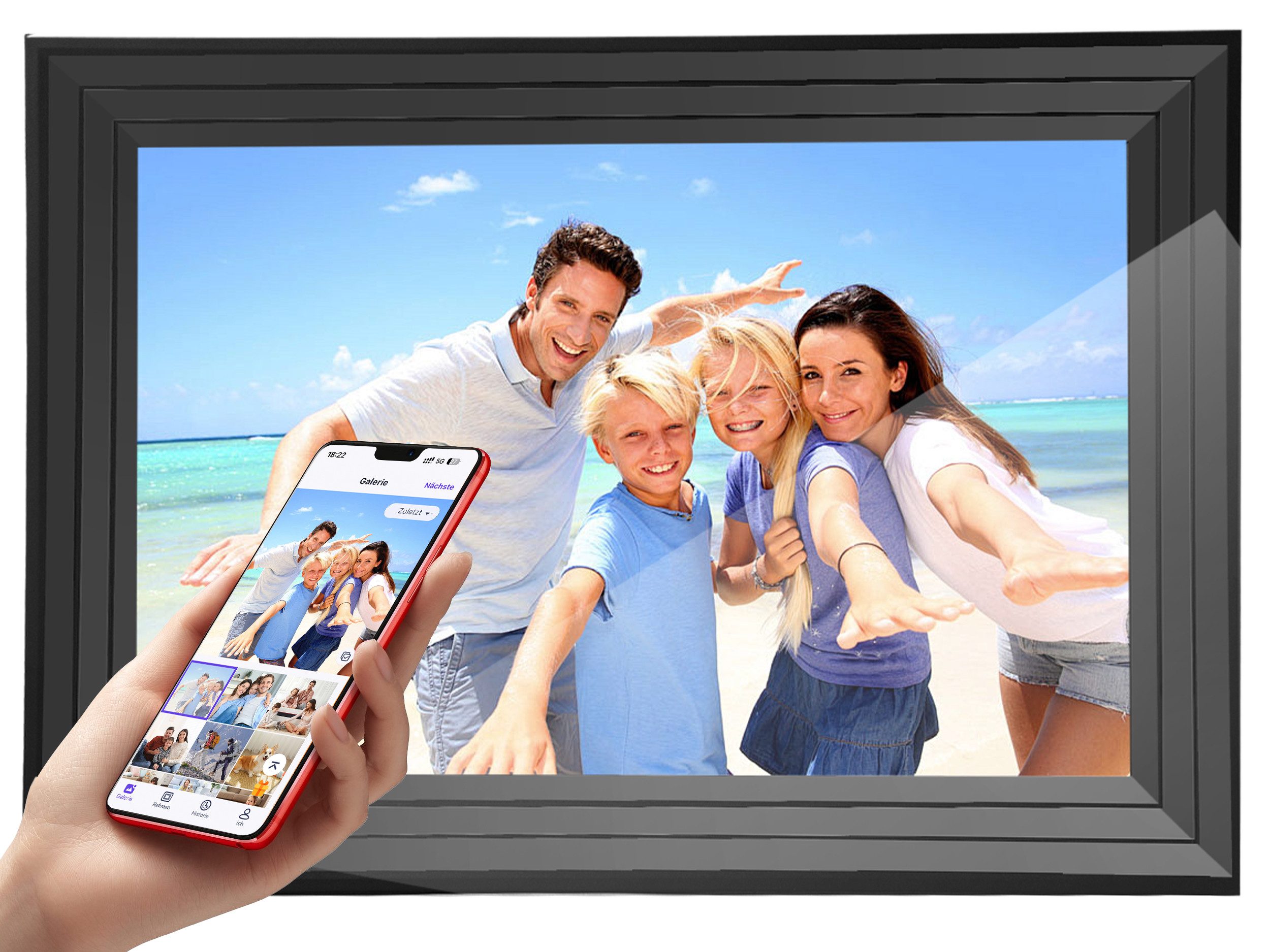 CkeyiN 10,1'' Digitaler Fotorahmen mit WiFi-Fotoübertragung 1920 x 1080 Pixel Digitaler Bilderrahmen (Touchscreen Digitaler Bilderrahmen mit VPhoto Foto/Video-Sharing)