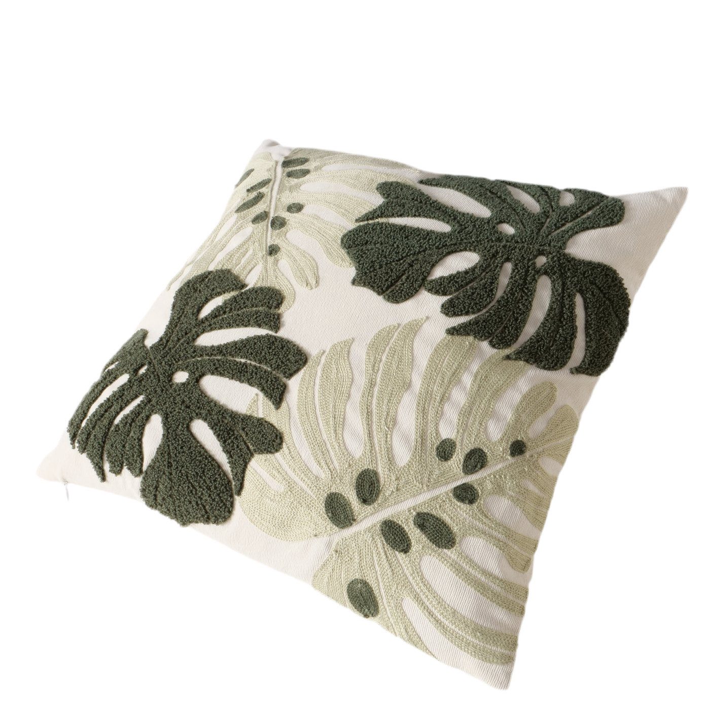 MF Dekokissen Dekokissen Monstera Verde 45x45 cm Grün Weiß Tropisches Blattdesign