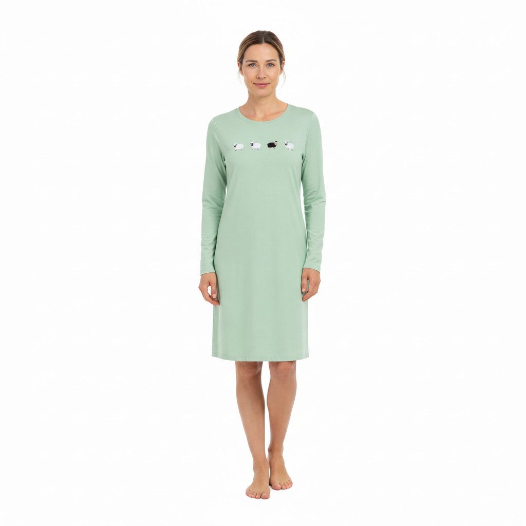 Ringella Nachthemd Ringella Damen Nachthemd Langarm Schafe Jade Cream (1-tlg) Damen Nachthemd mit Schäfchen