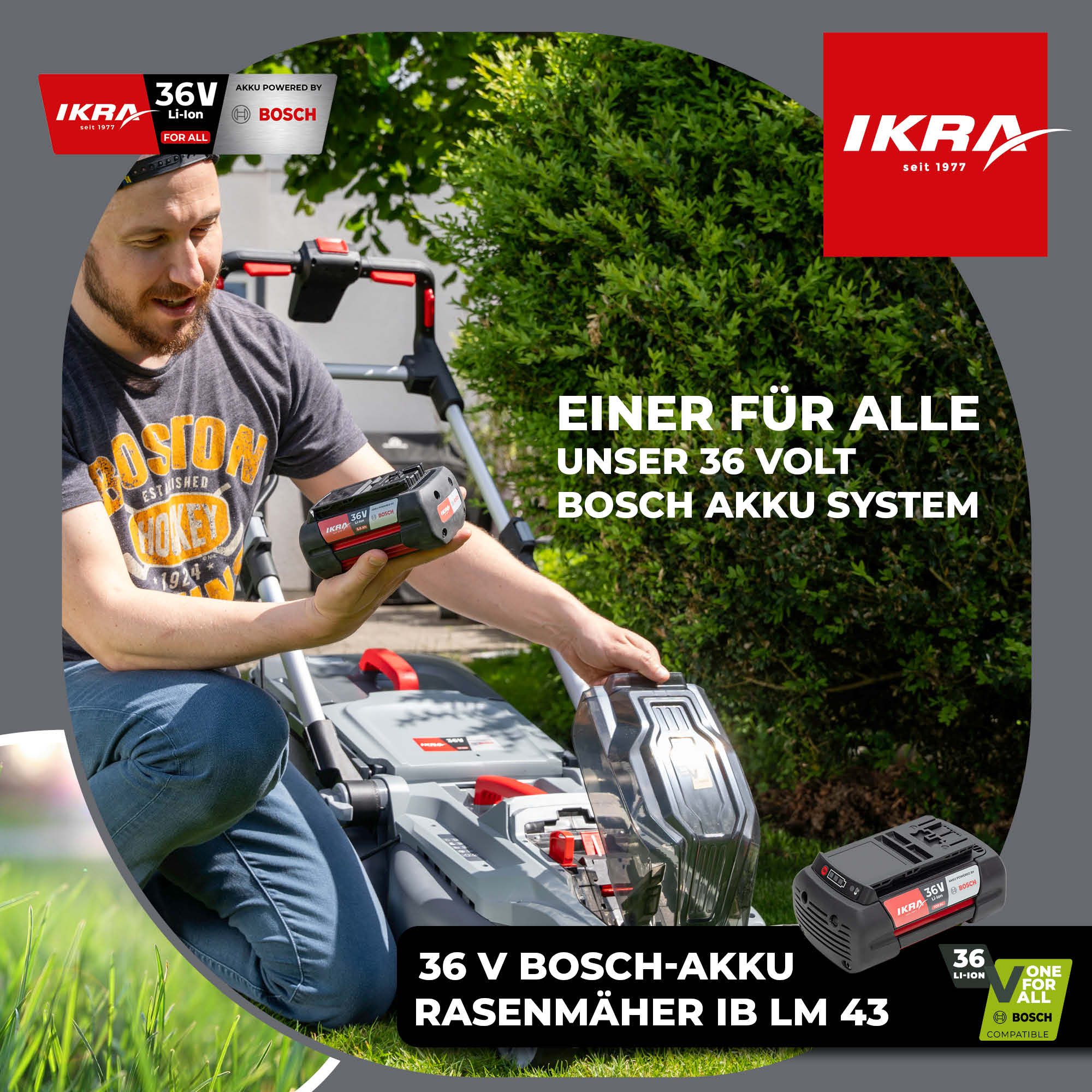 ikra GmbH Akkurasenmäher IB-LM 43, 43 cm Schnittbreite, kompatibel mit BOSCH 36V