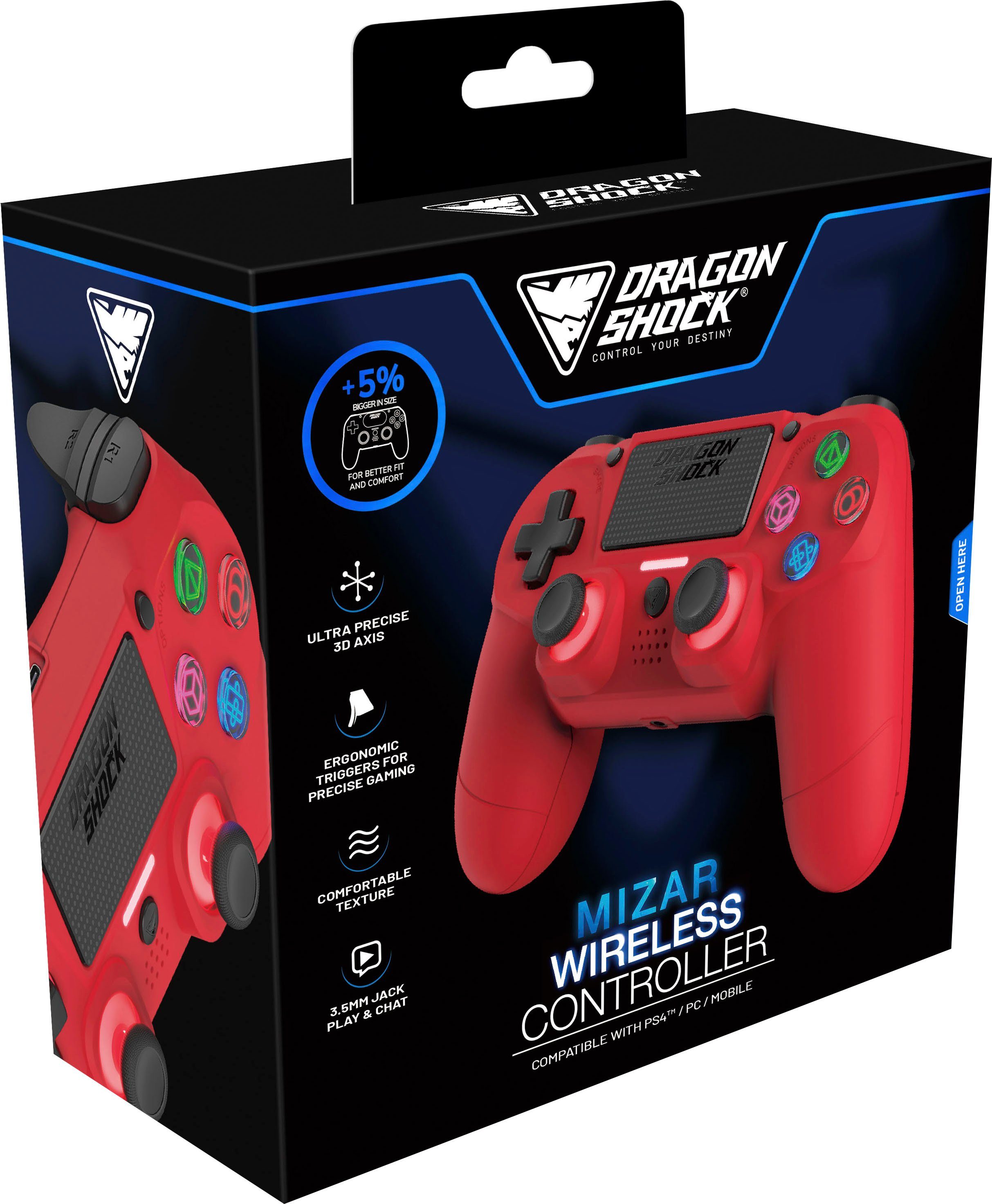 DRAGONSHOCK Mizar Wireless für PS4 rot Controller
